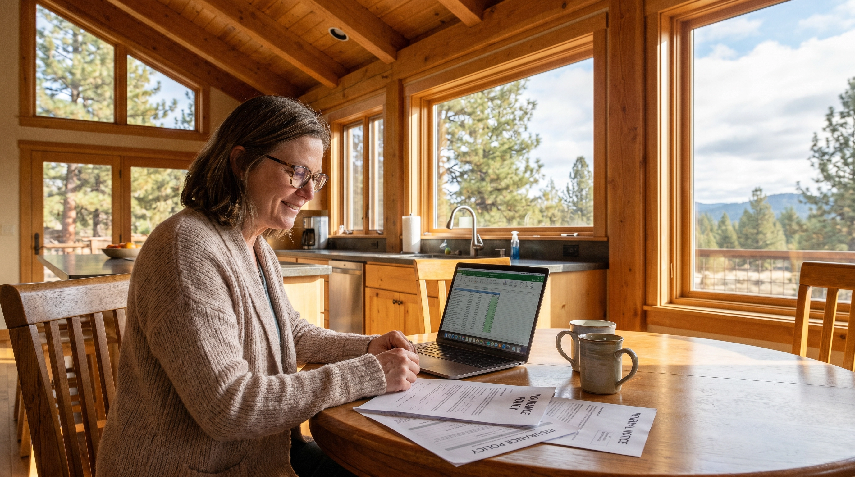 Woman reviewing insurance documents at home in Central Oregon — Oregon's new insurance rate explanation law 2026