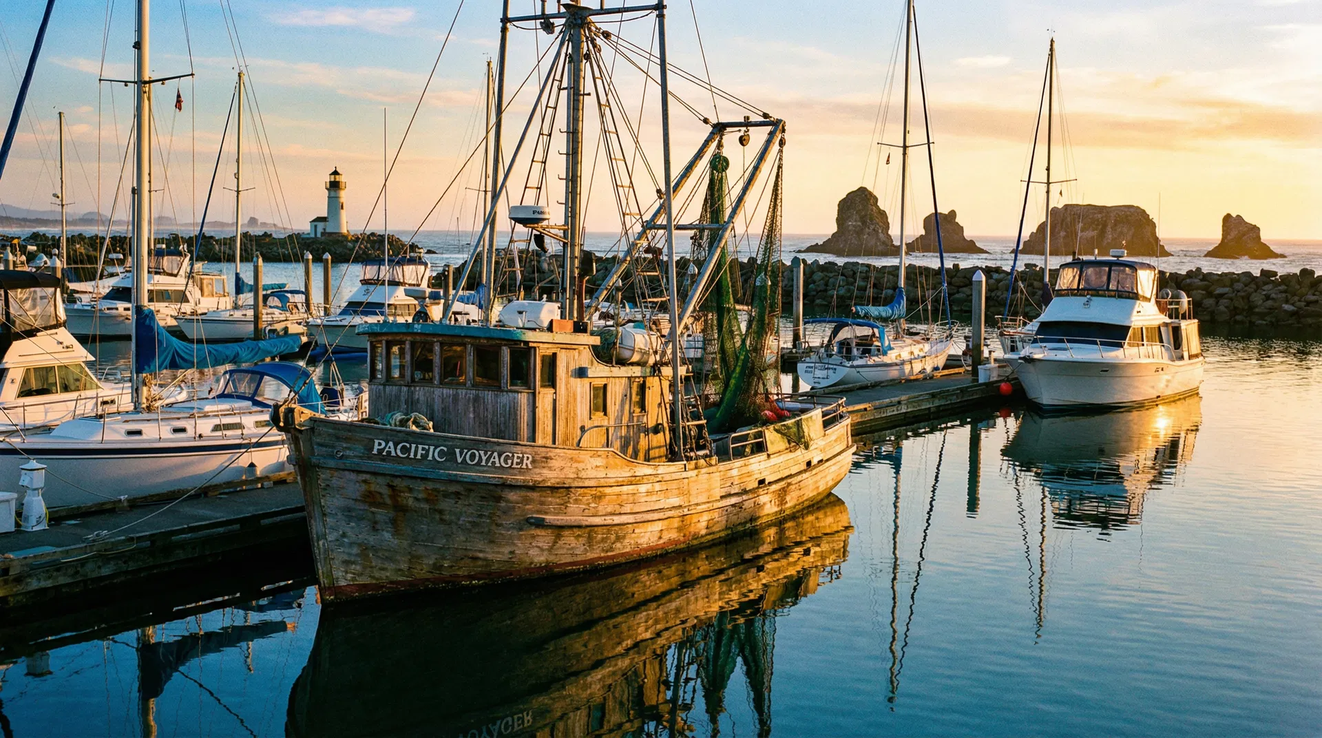 Fishing boat crossing the Brookings bar on the Oregon Coast
