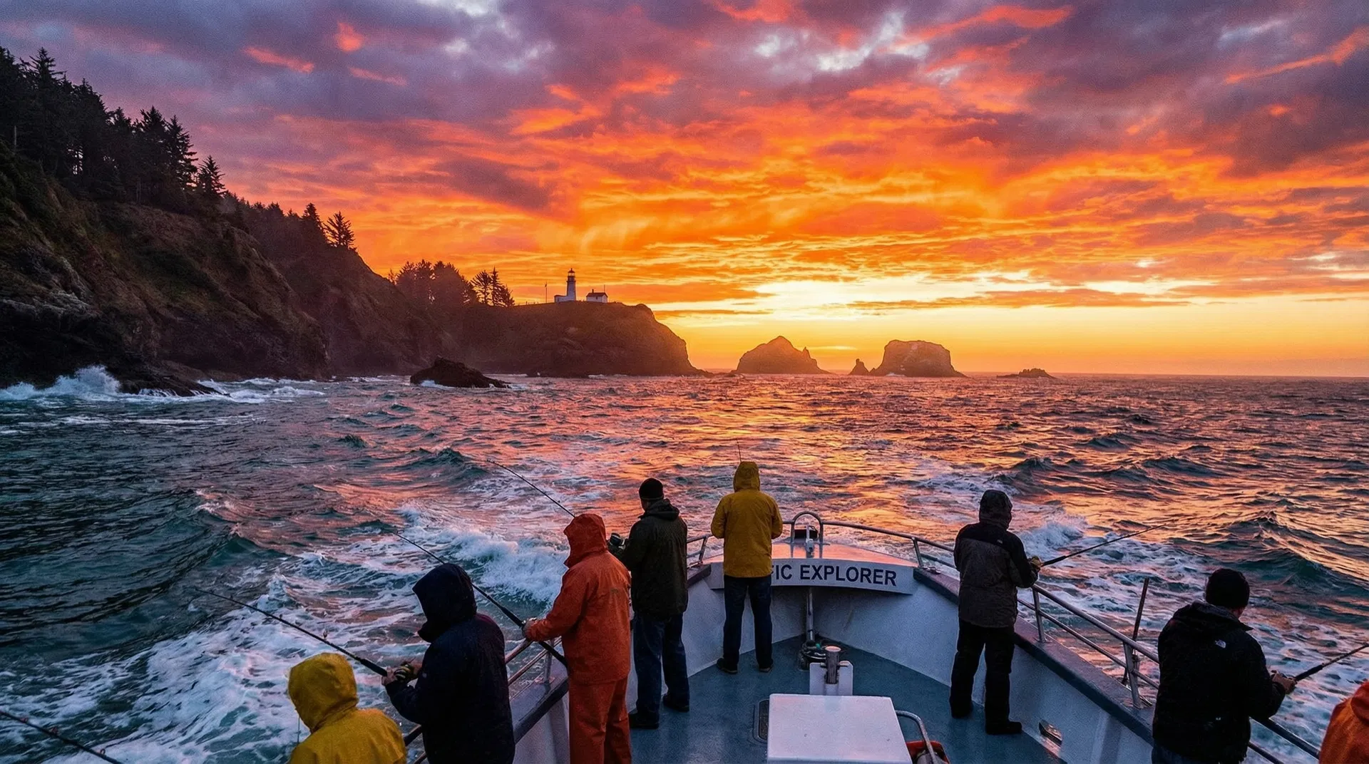 Fishing charter boat heading out from Brookings harbor