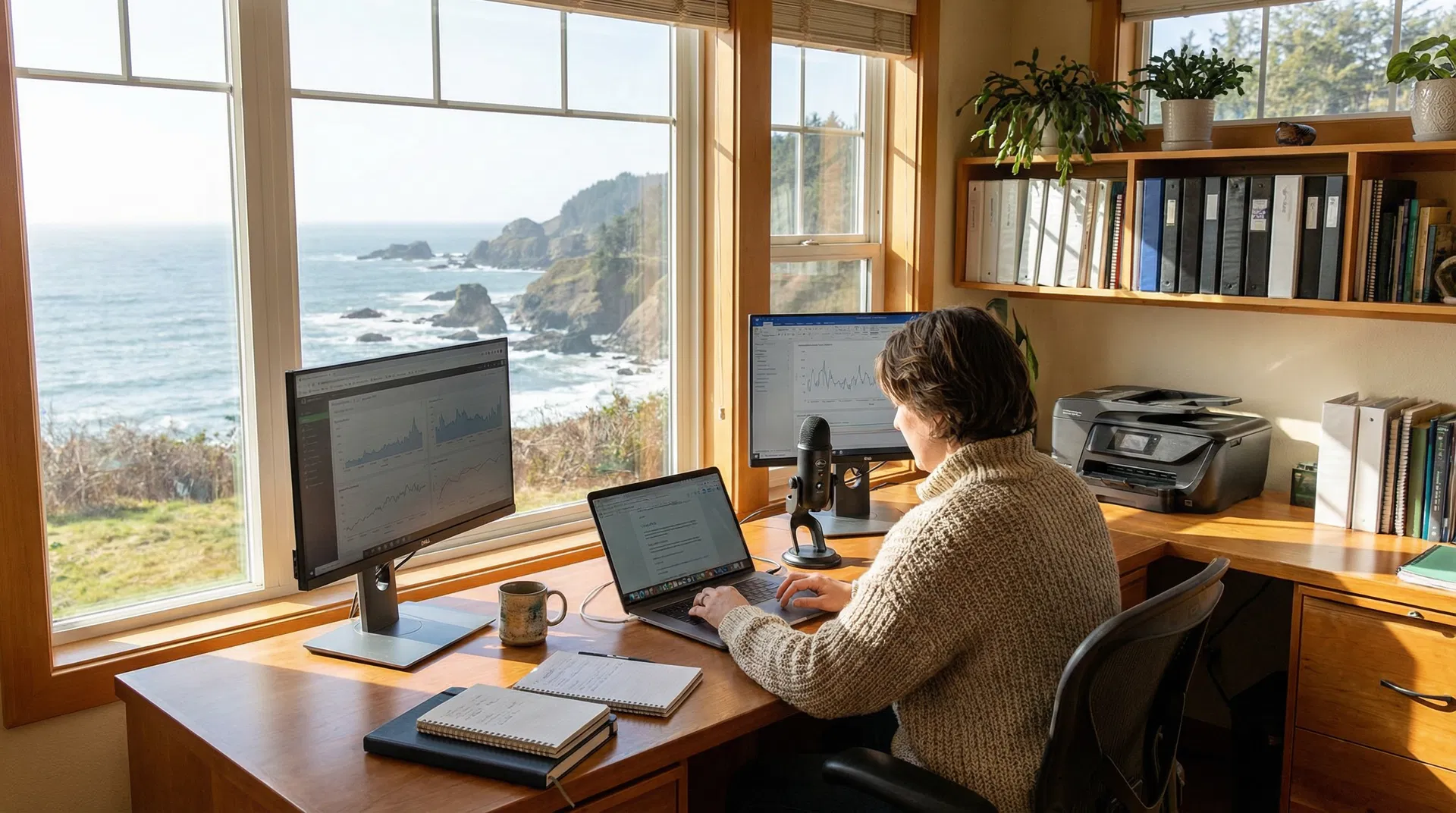 Person working from home office on the Oregon Coast