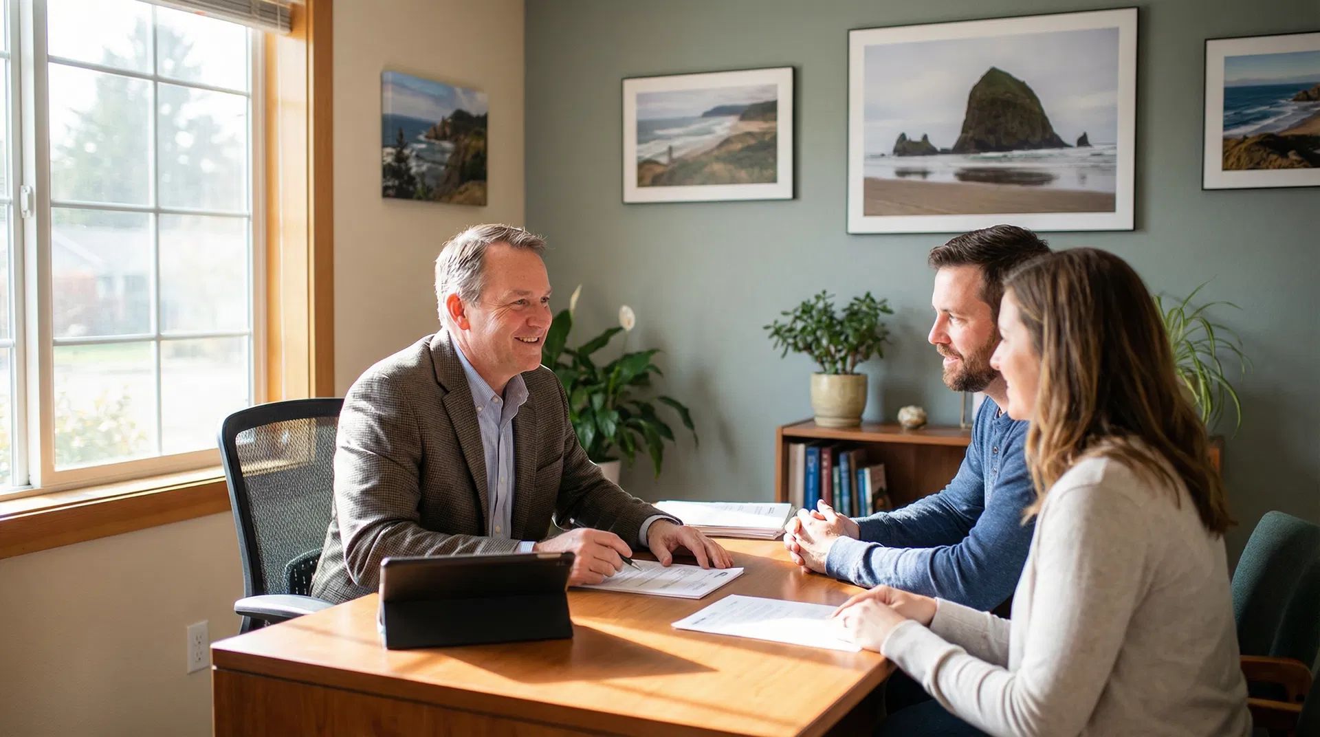 Independent insurance agent meeting with Oregon Coast family
