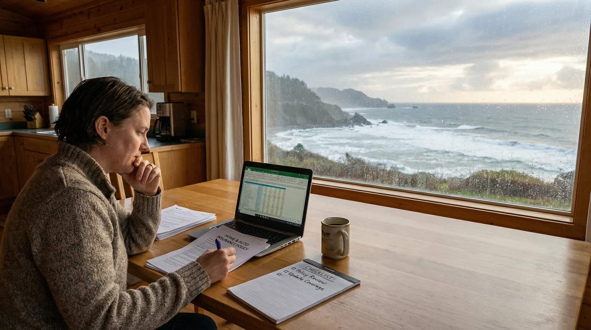 Person reviewing insurance documents at home
