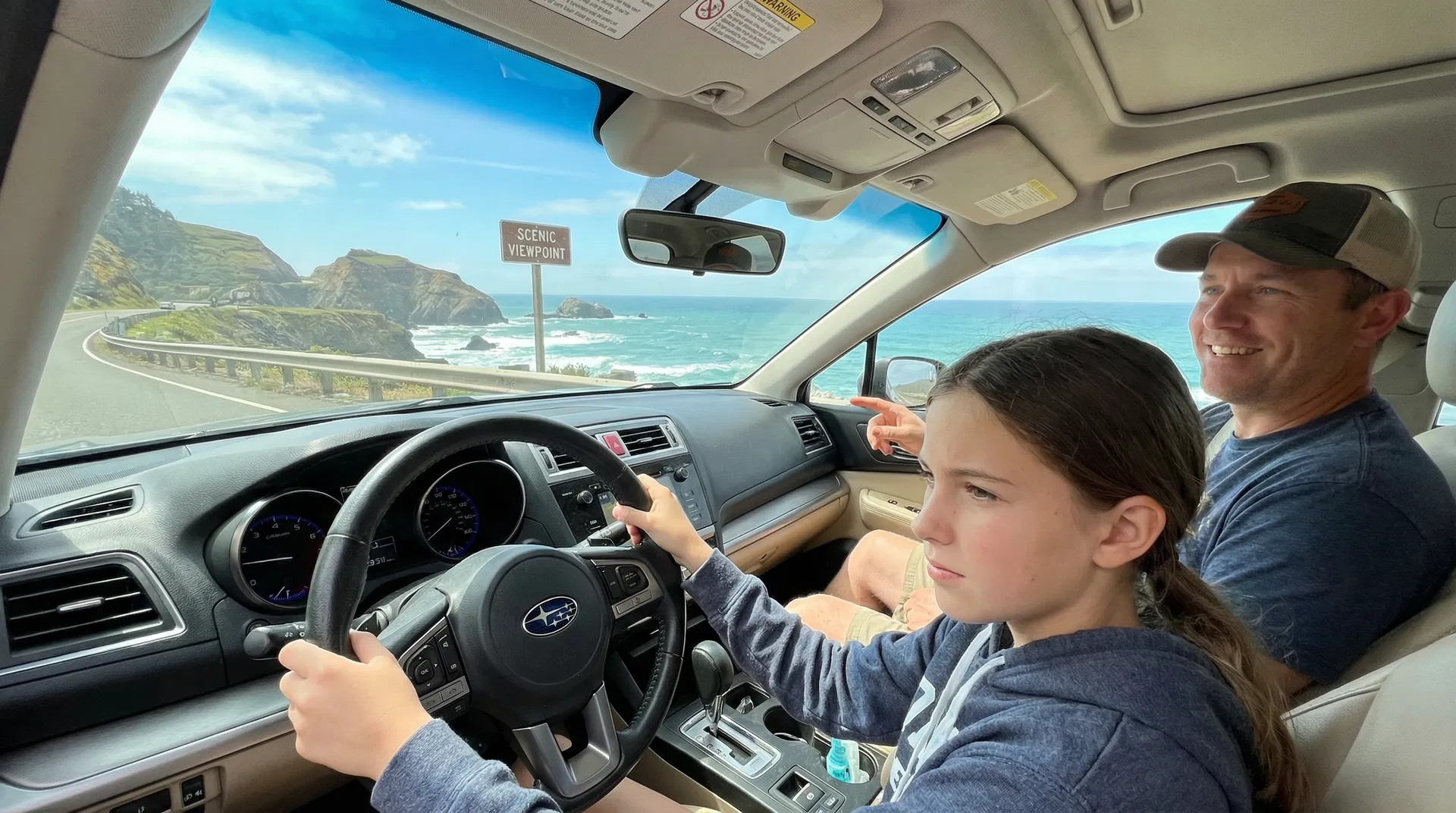 Teen driver learning to drive on Oregon Coast roads