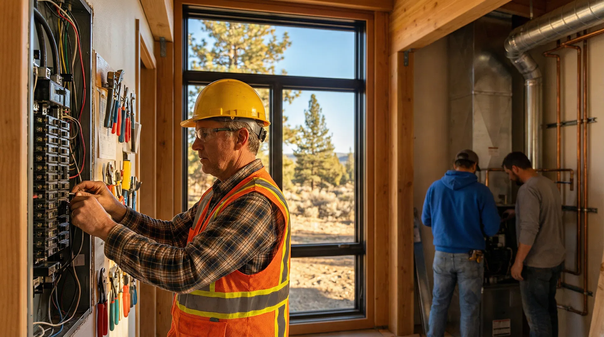 Oregon trade contractor working on a residential job site with tools and equipment