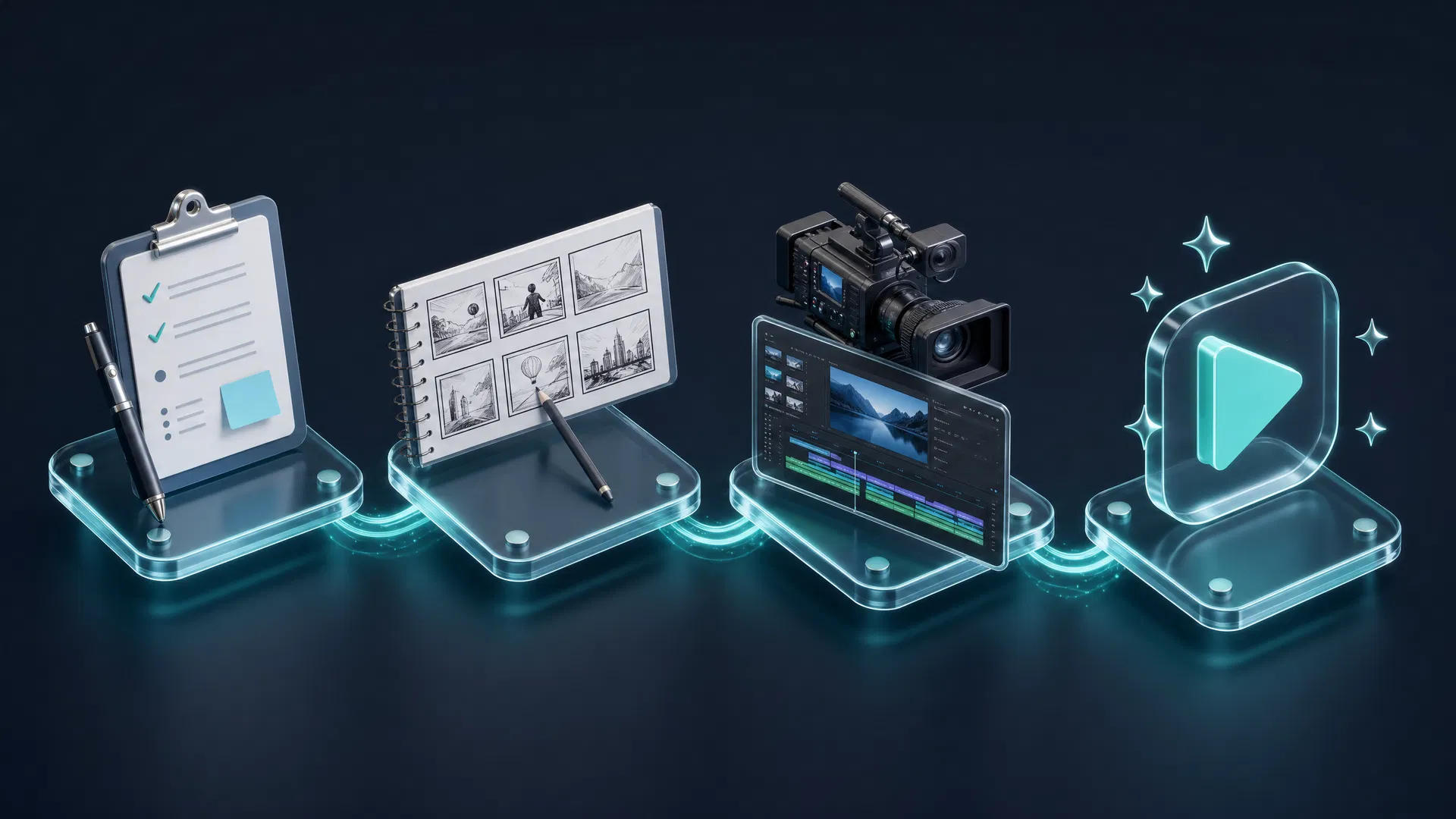 Video production process visualisation showing concept to delivery workflow