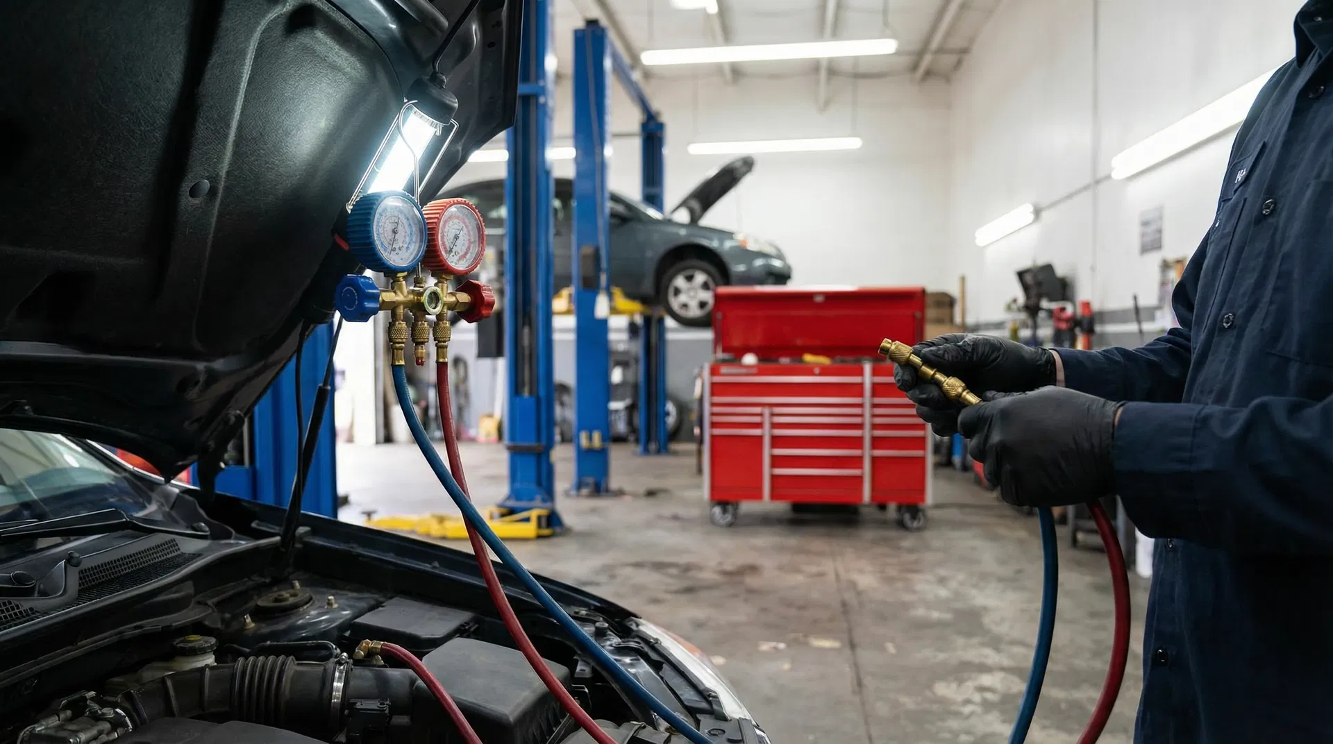 CTR technician inspecting AC compressor