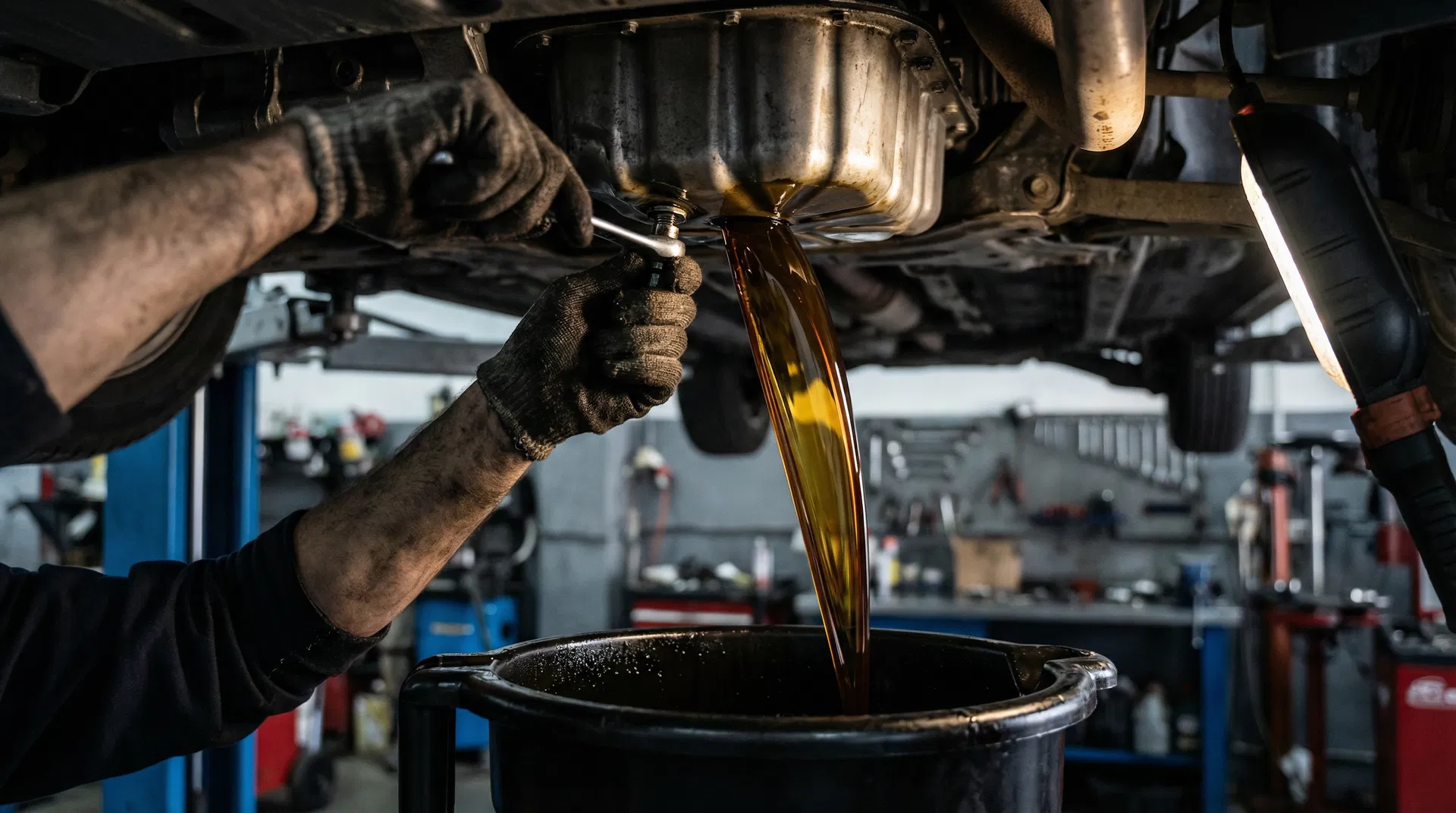 CTR mechanic performing professional oil drain service