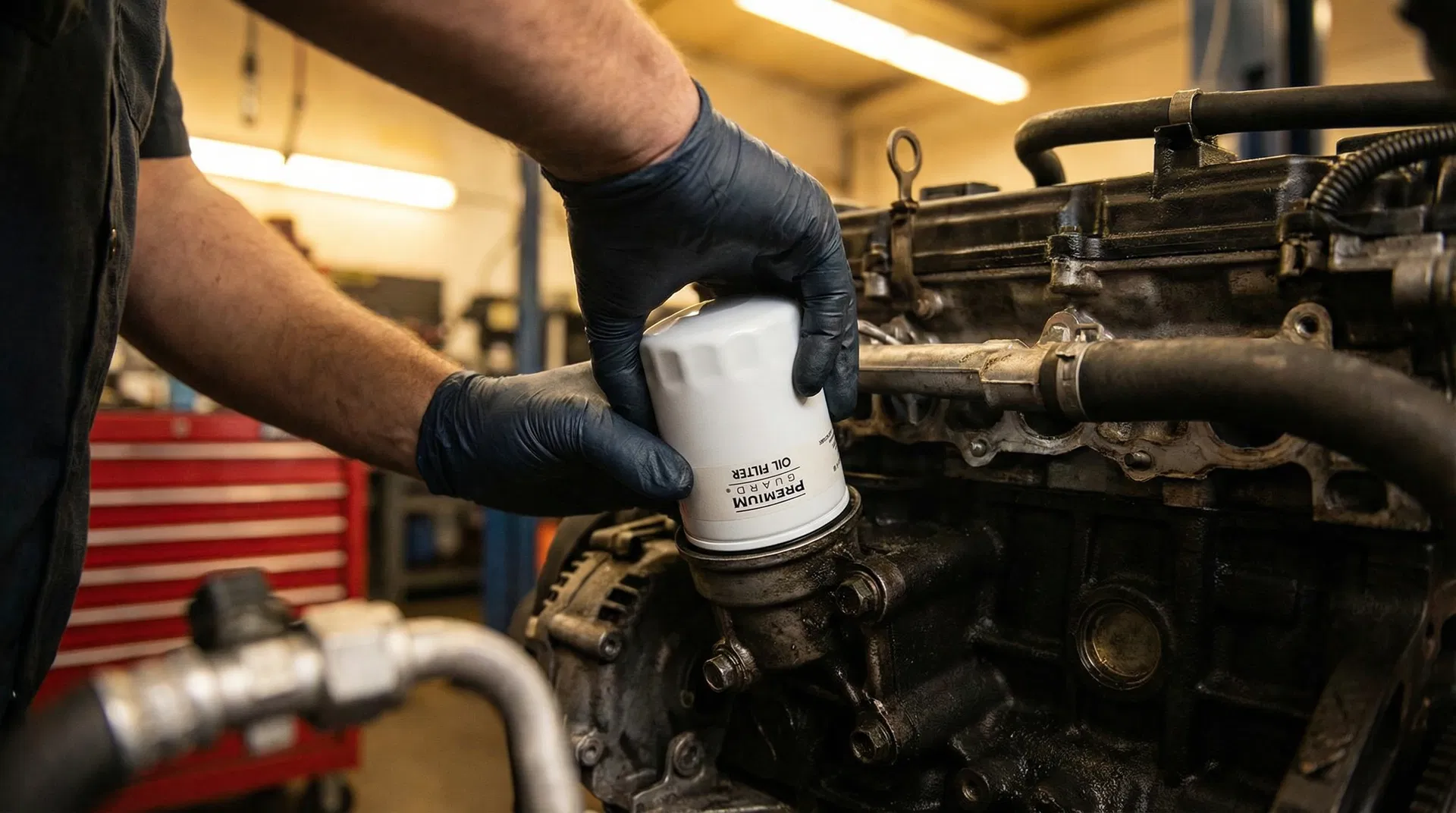 CTR mechanic installing new oil filter