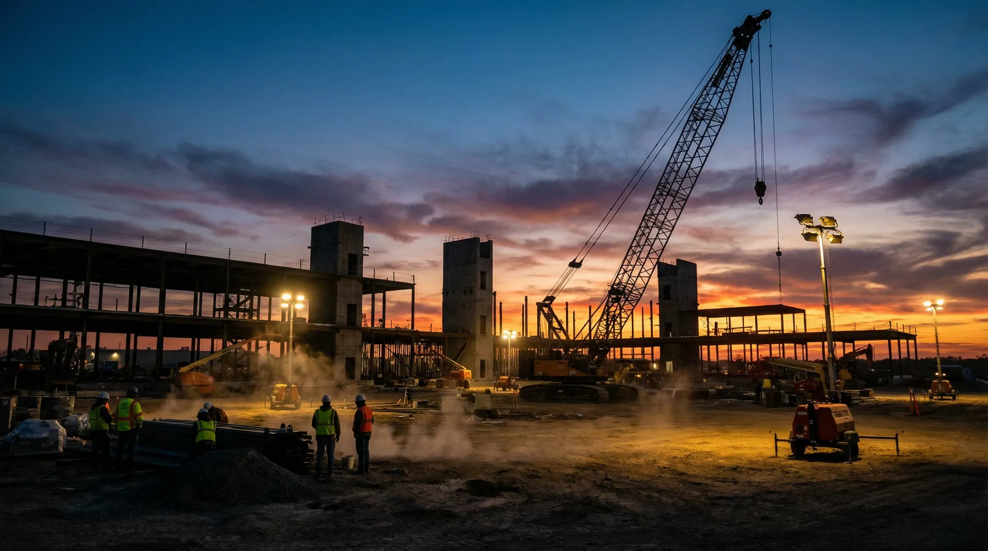 Construction site at dusk
