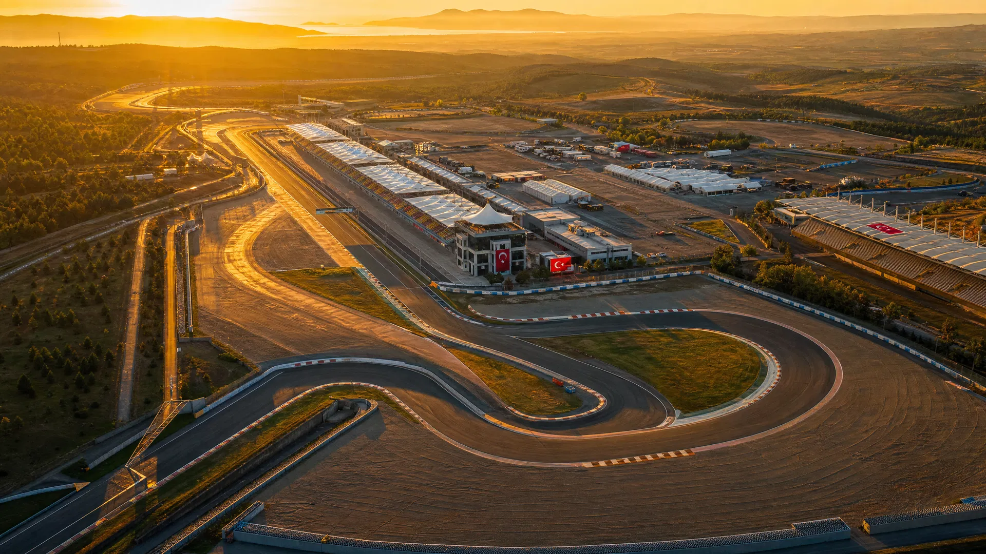 Istanbul Park Circuit aerial view at golden hour
