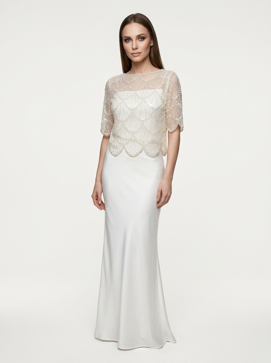 Pearl Embellished Top & Elegant Slip Skirt Set