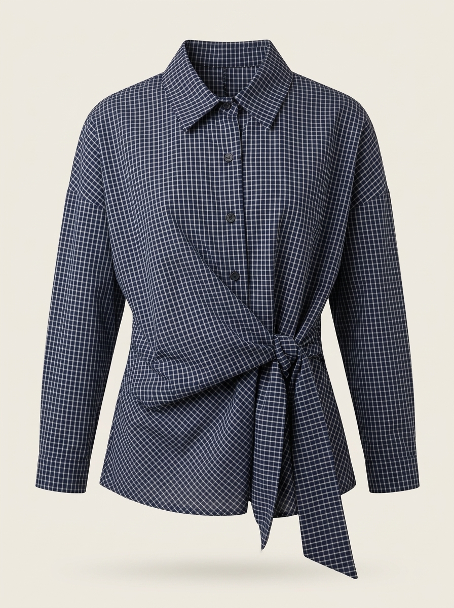 Checkered Tie-Front Blouse