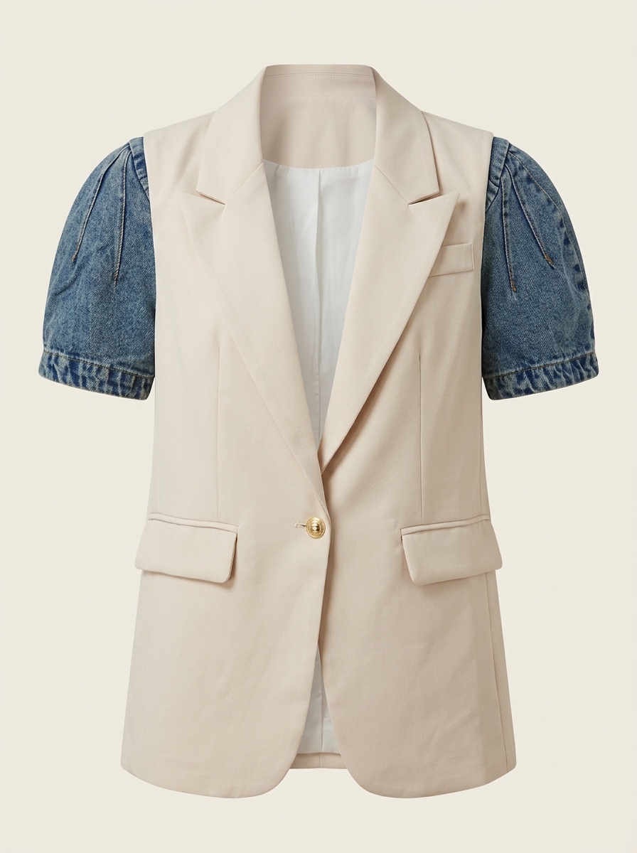 Blazer Vest with Denim Sleeves