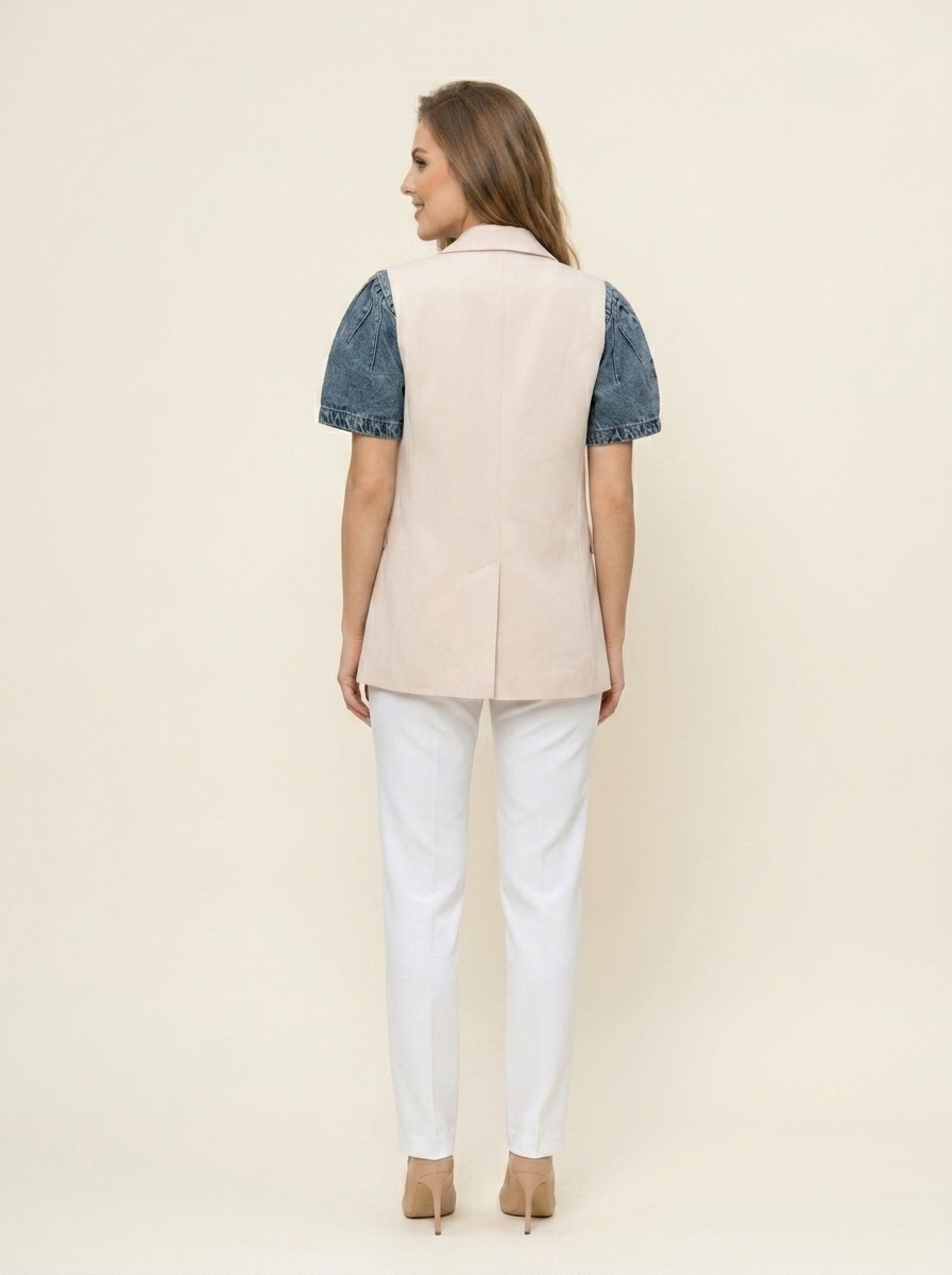 Blazer Vest with Denim Sleeves