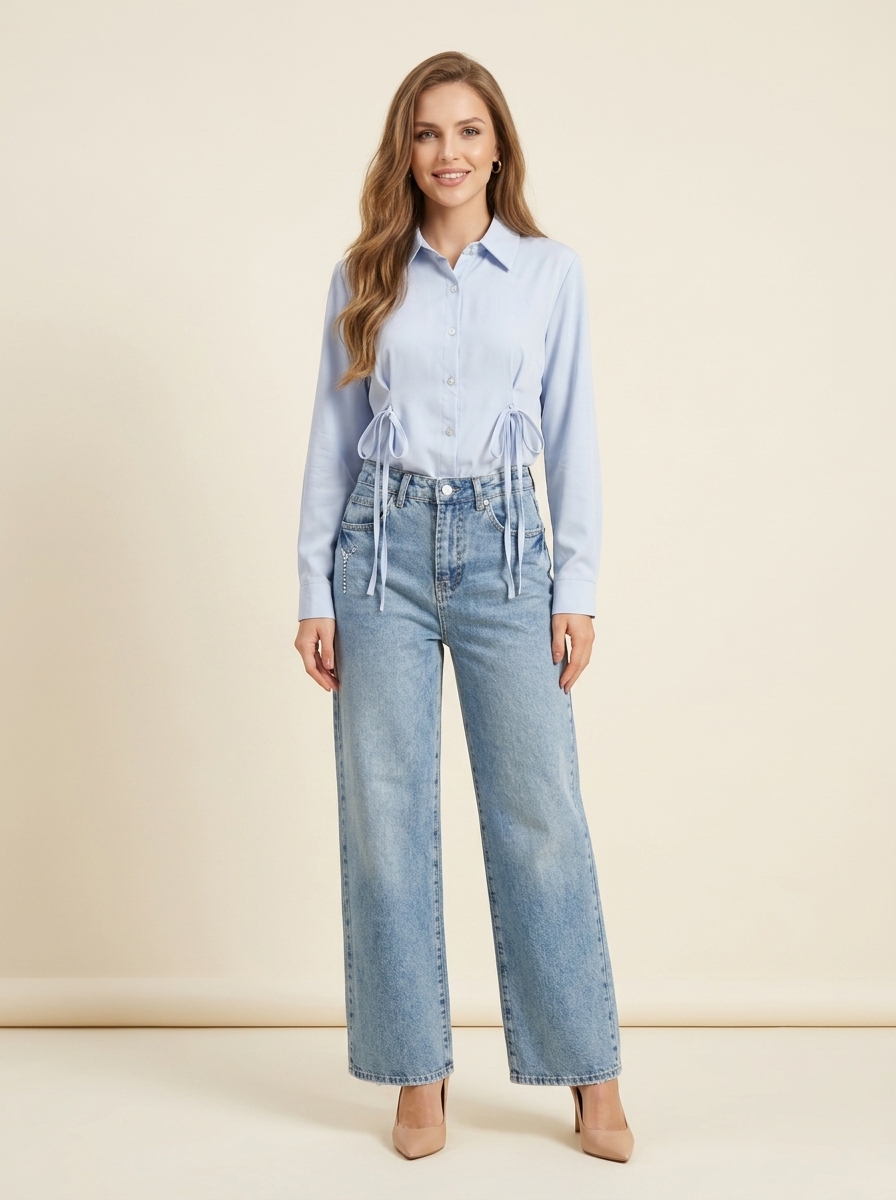 Sky Blue Tie-Waist Shirt