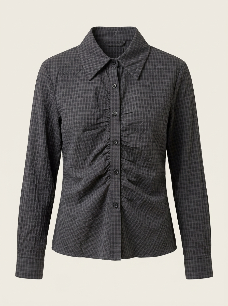 Ruched Plaid Blouse