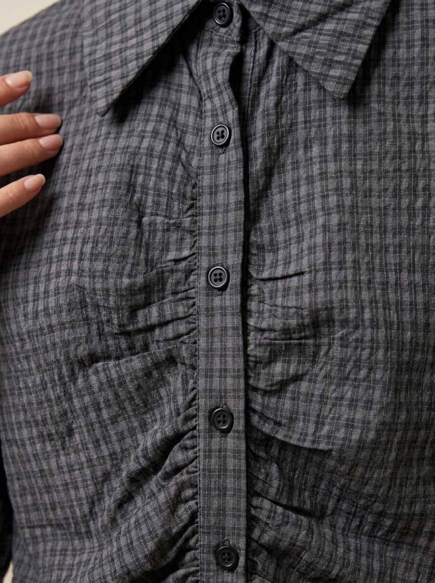 Ruched Plaid Blouse