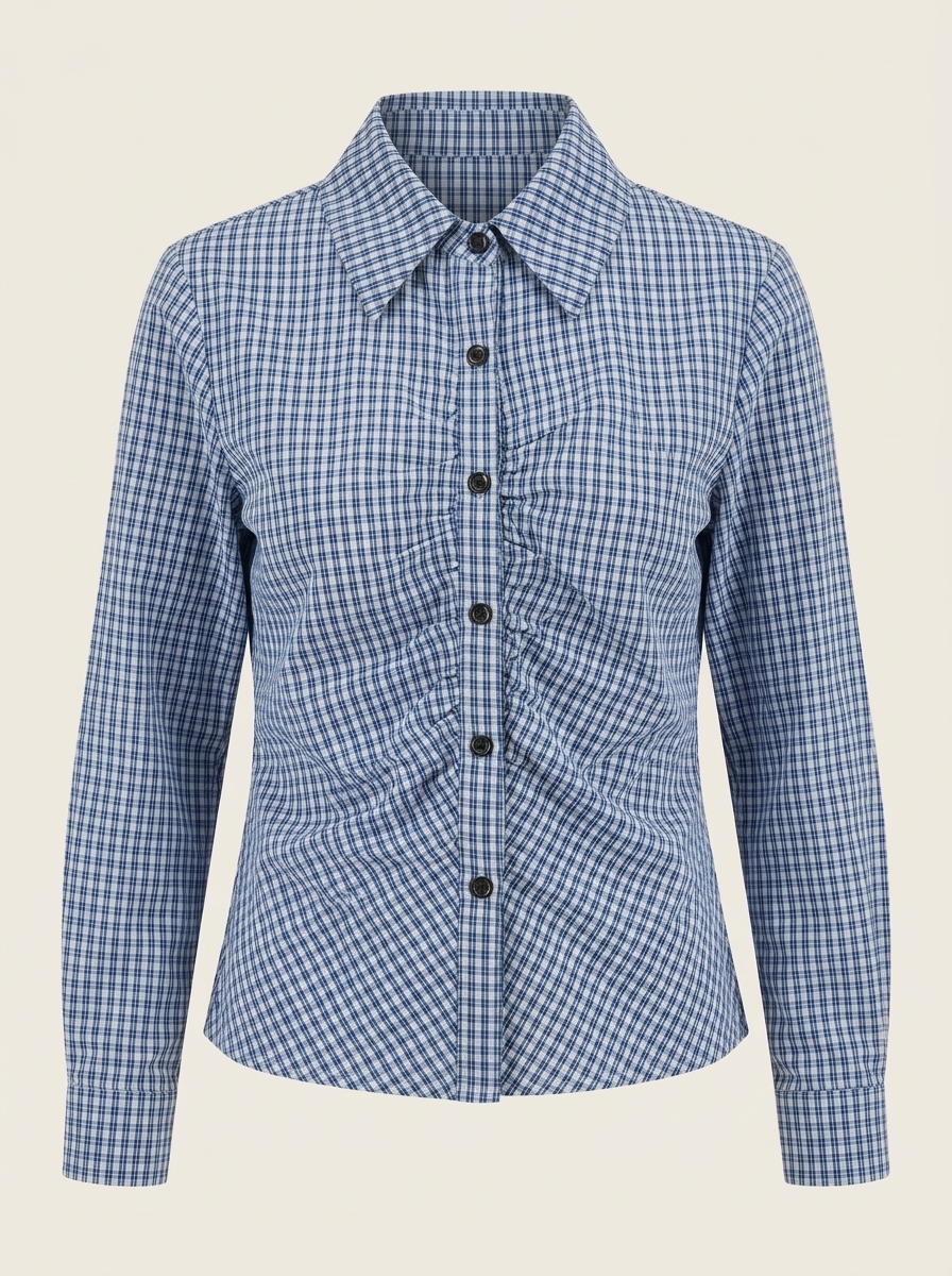 Plaid Ruched Blouse