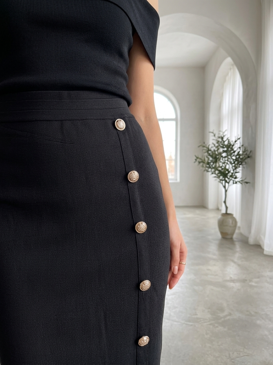 Buttoned Midi Skirt