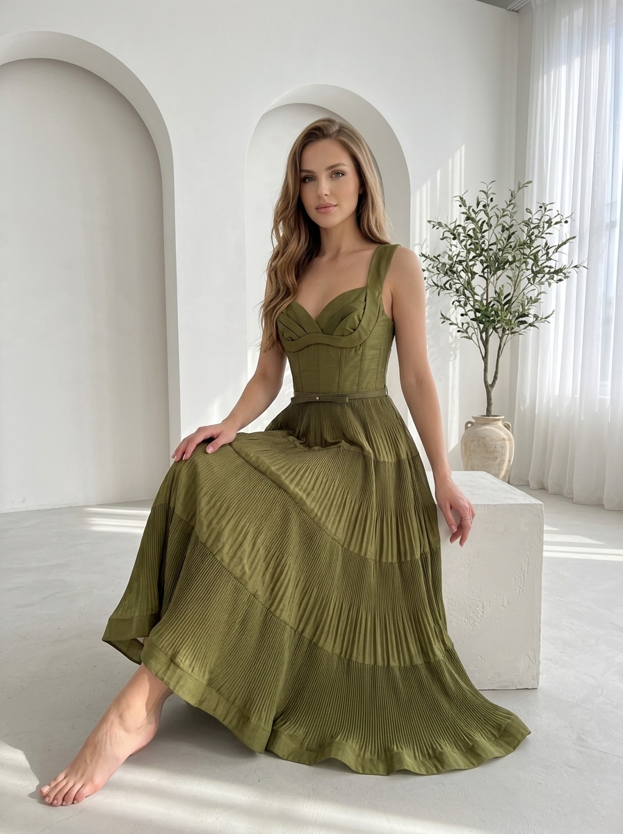 Olive Tiered Dress