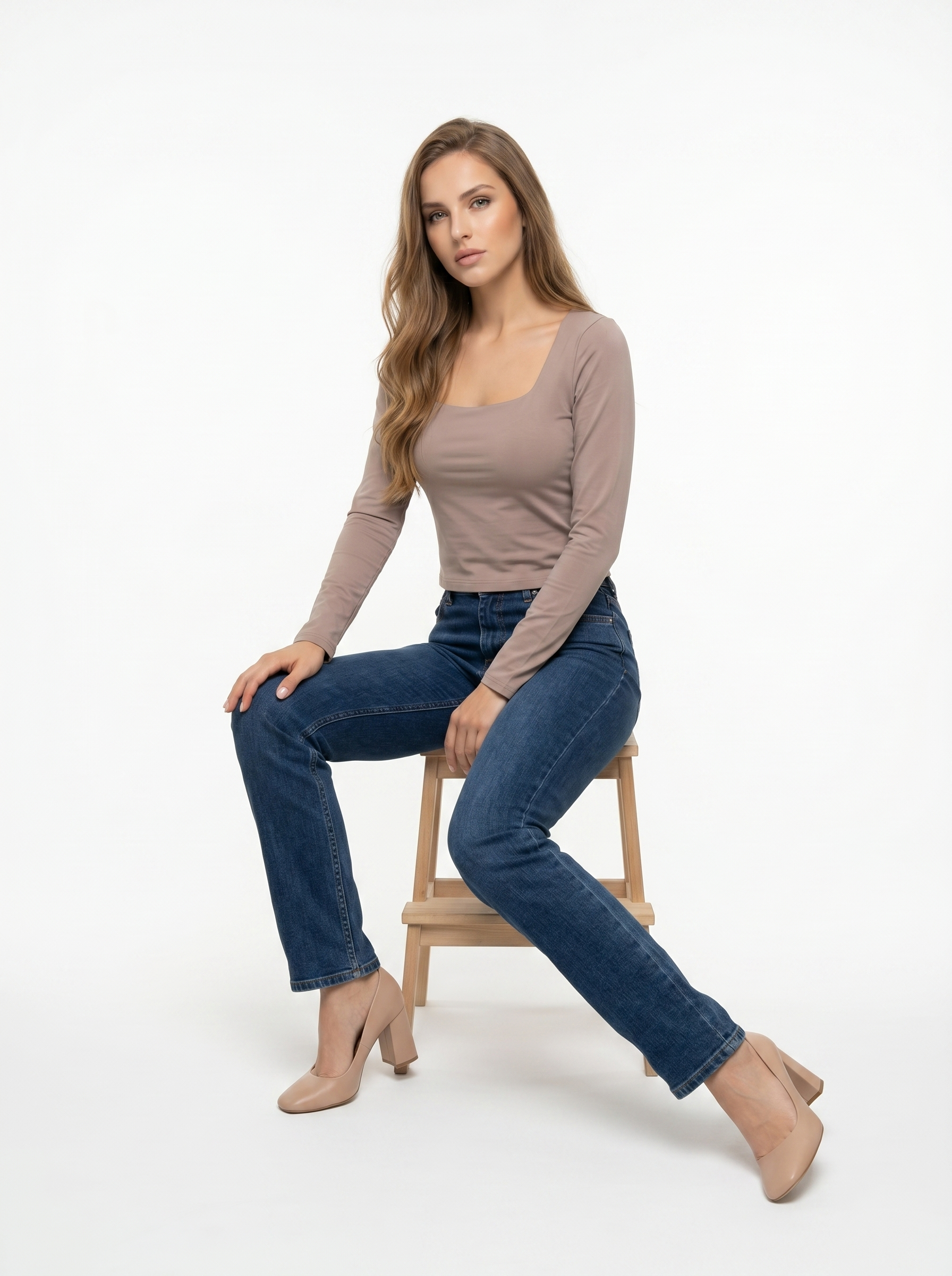 Square Neck Long Sleeve Top