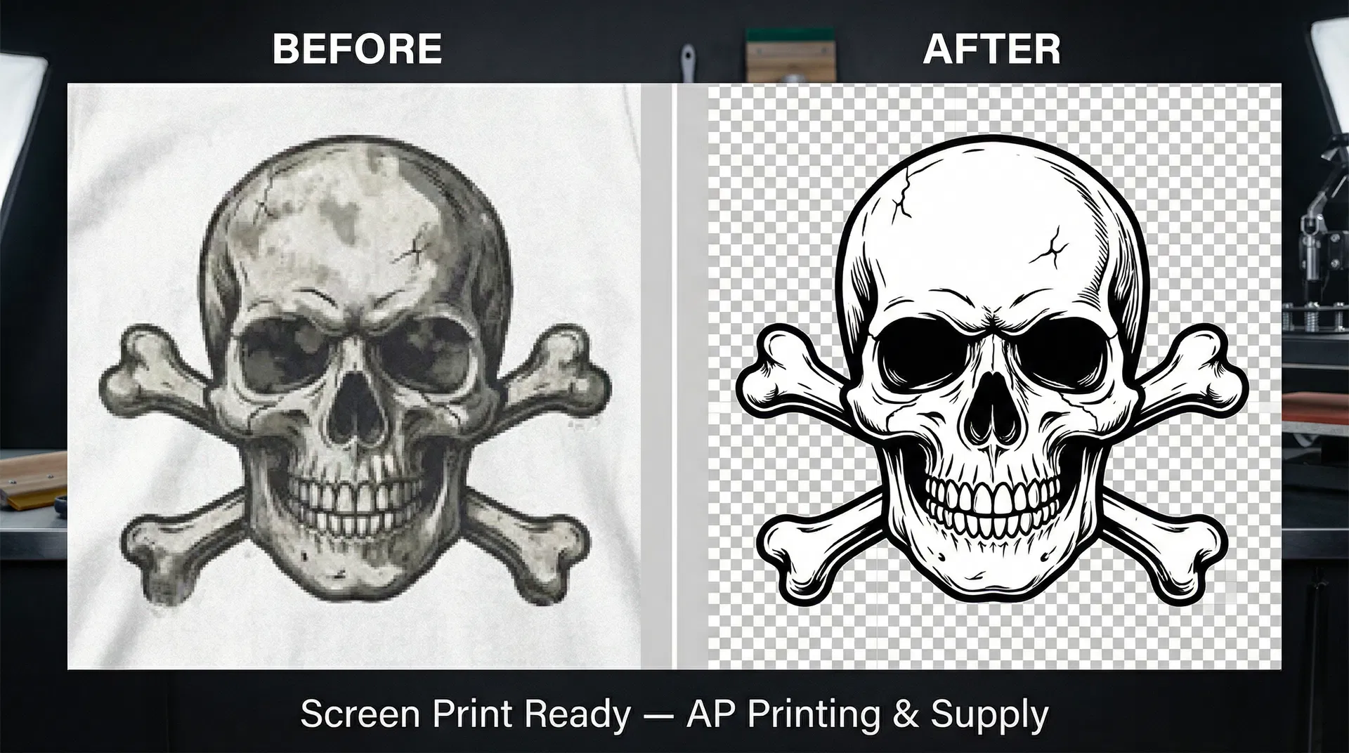 Distressed Graphic — Screen Print Ready — before and after