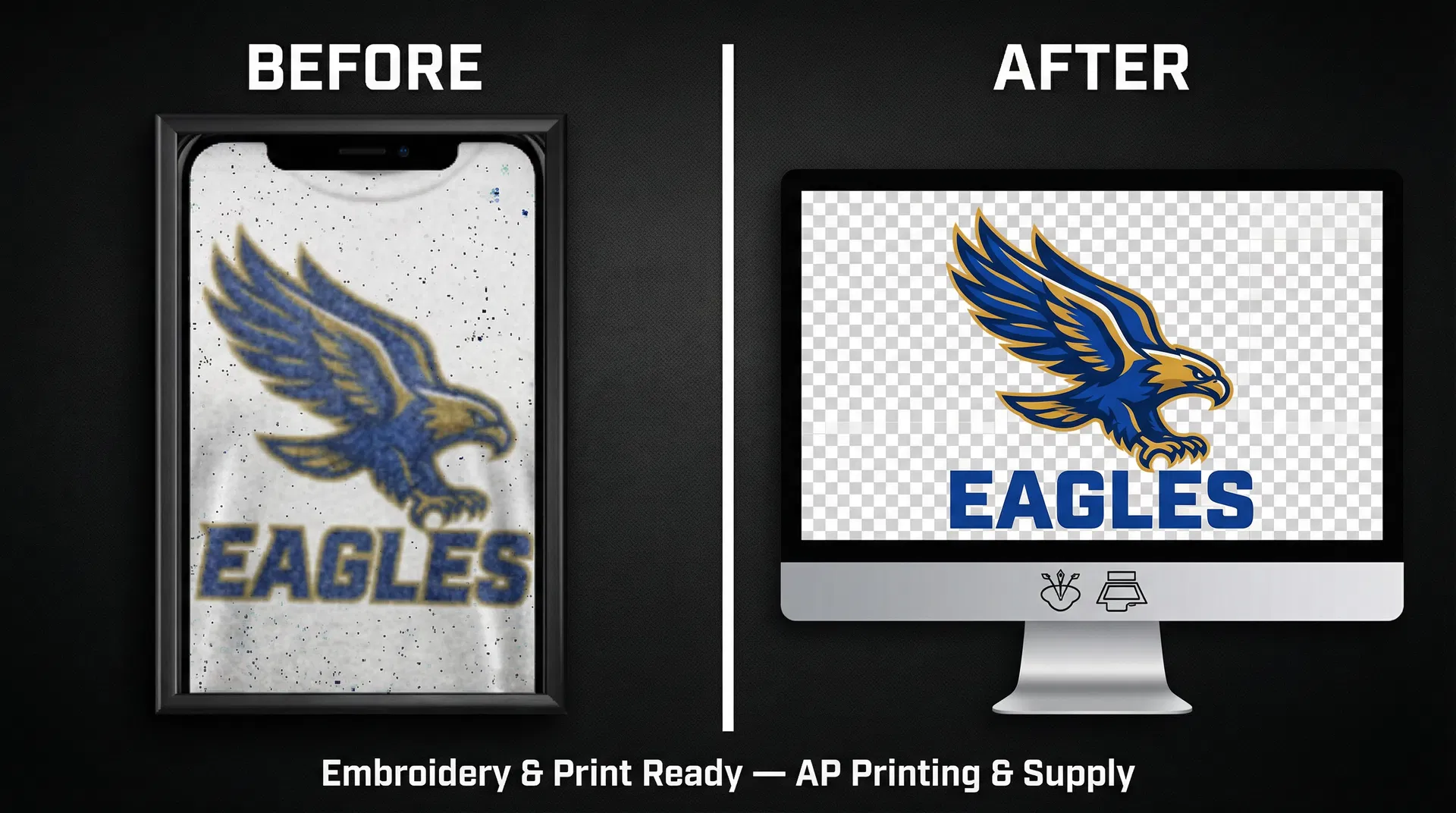 Sports Team Logo — Embroidery & Print Ready — before and after