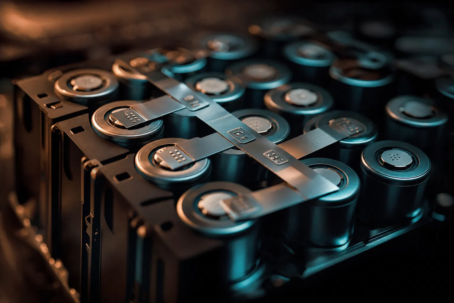 Cellules de batterie lithium en gros plan — Spark Énergie, réparation de batteries à Lévis