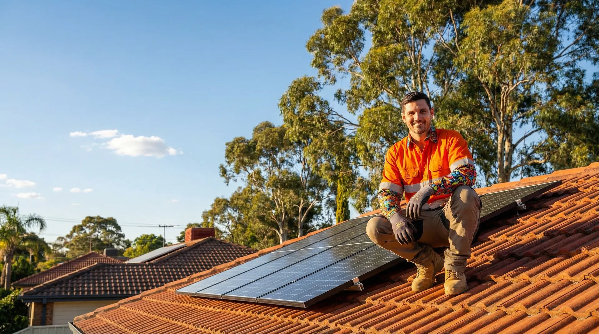 Solar installer on rooftop