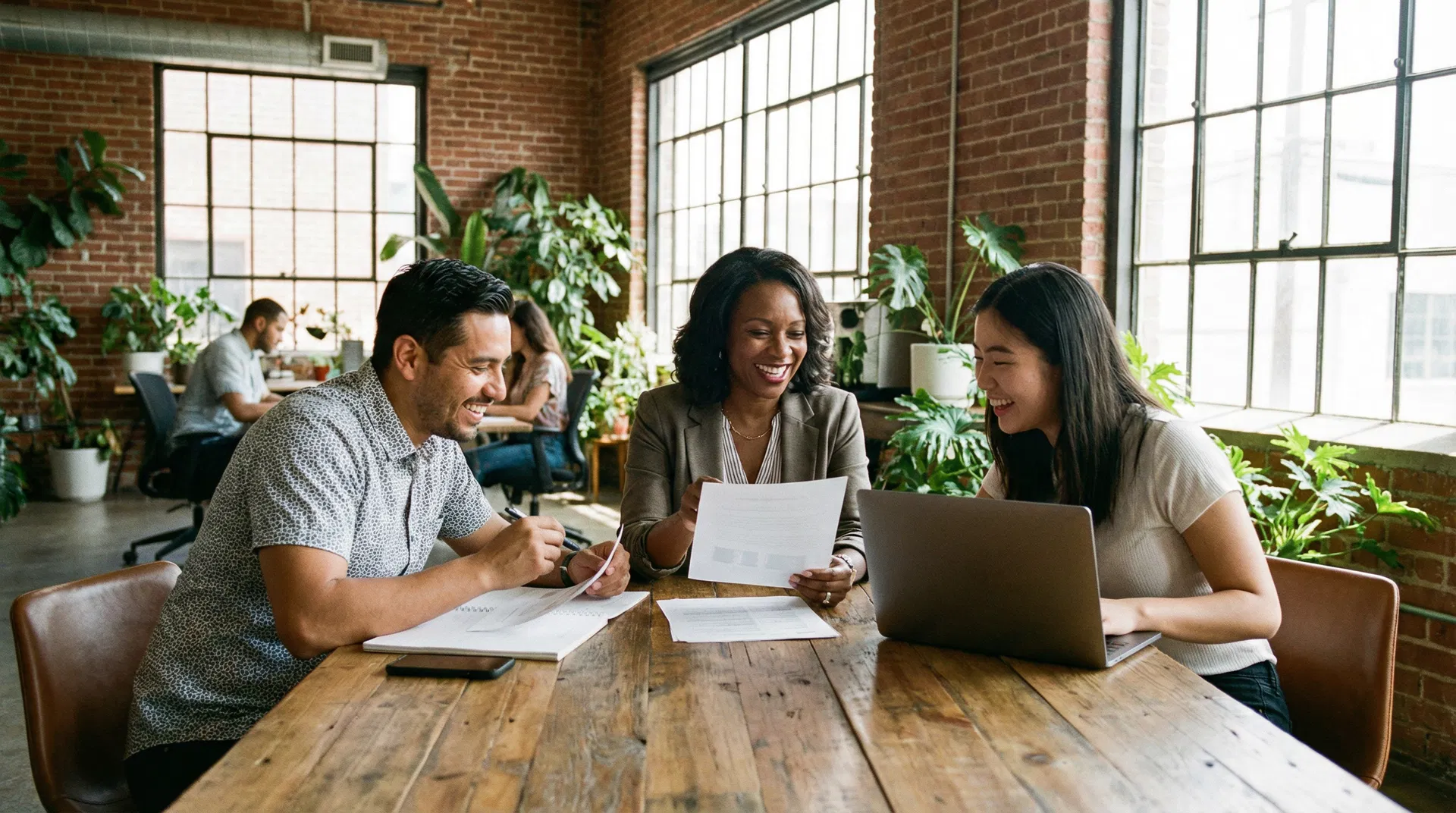 Small business owners reviewing legal documents