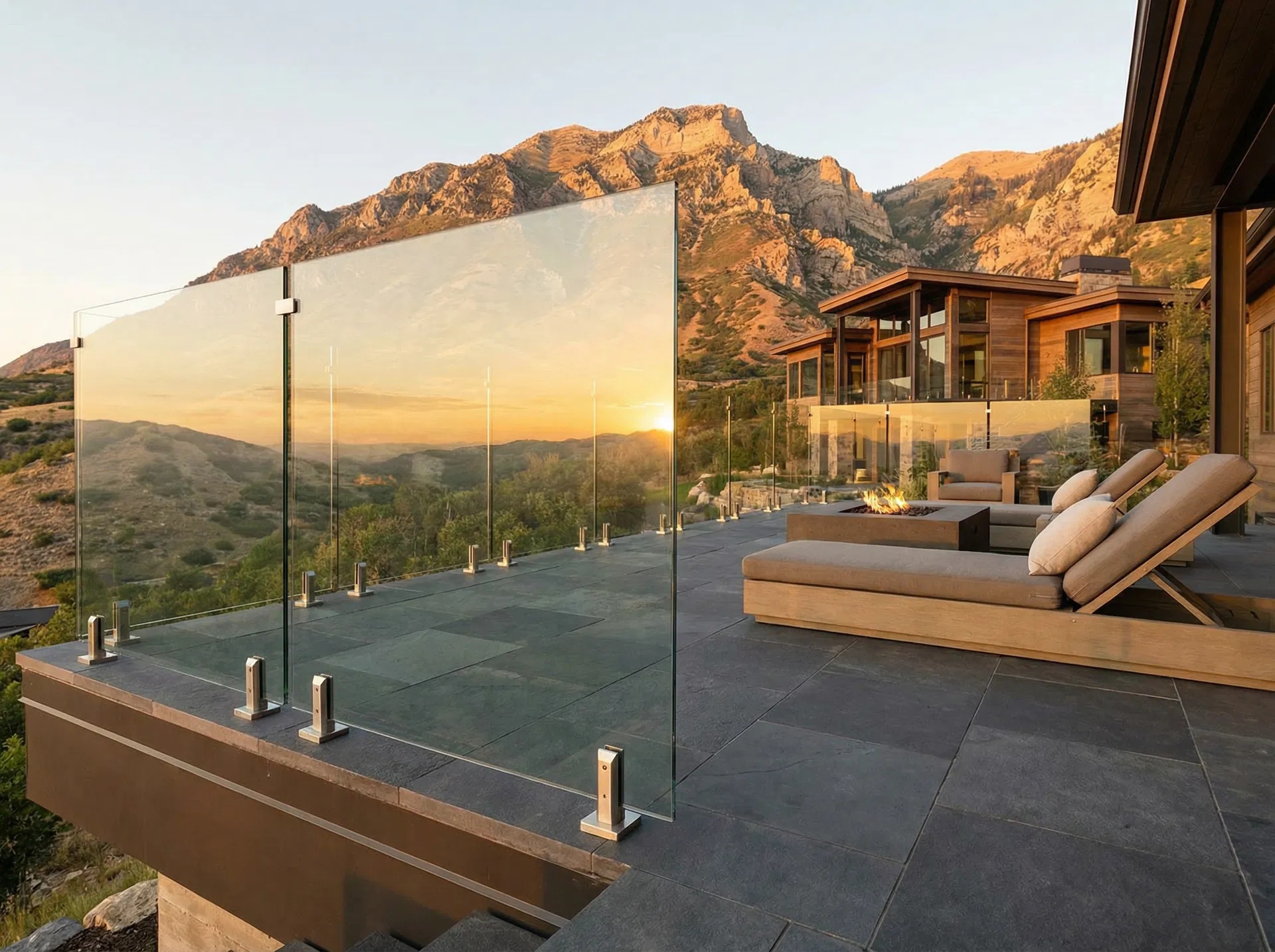 Glass railing with mountain view