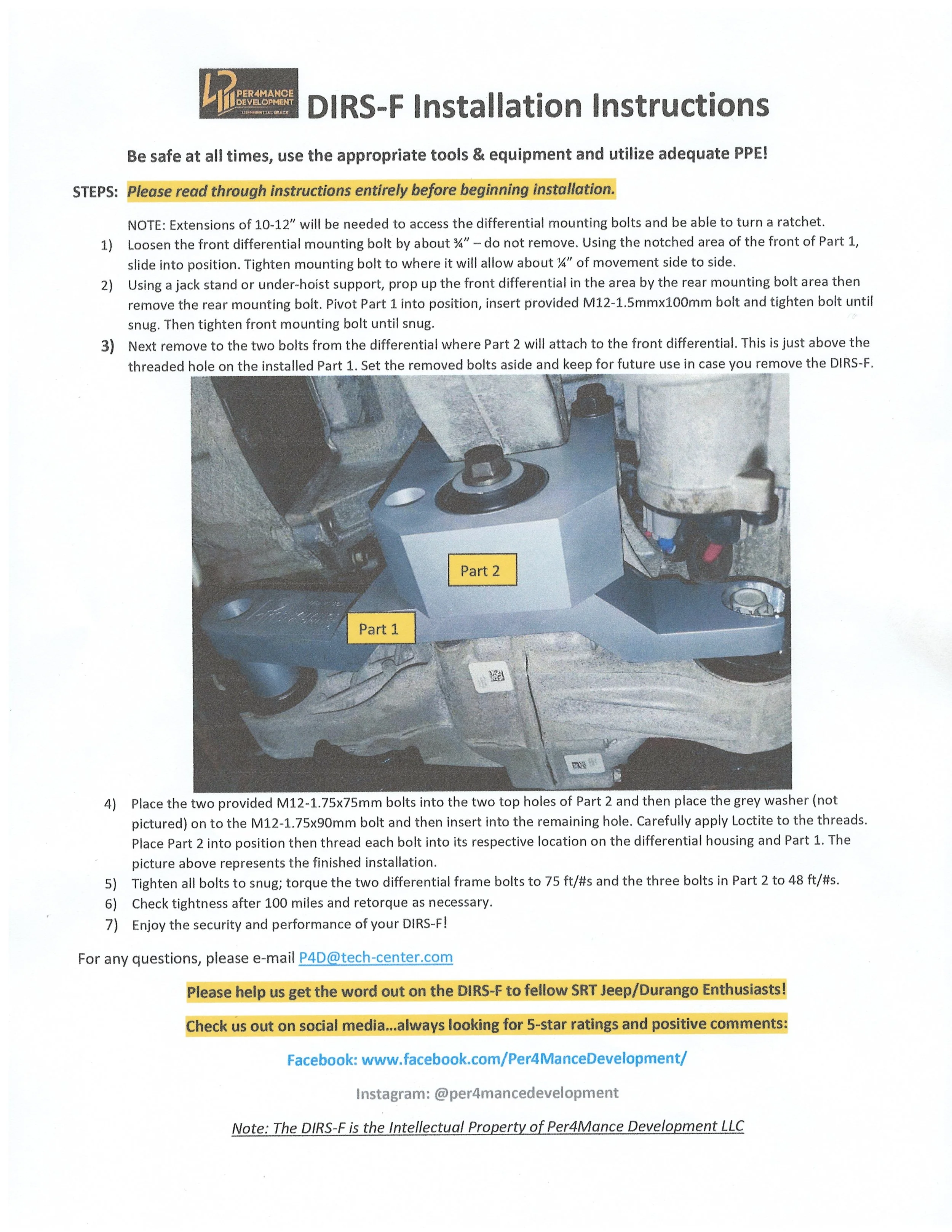 Dodge WD Durango/Jeep WK2 Grand Cherokee Front Differential Brace by Per4mance Development (DIRS-F) For SRT/Hellcat/Trackhawk thumbnail 4