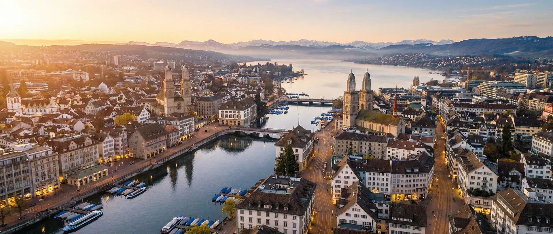 Zürich Panorama bei Sonnenuntergang