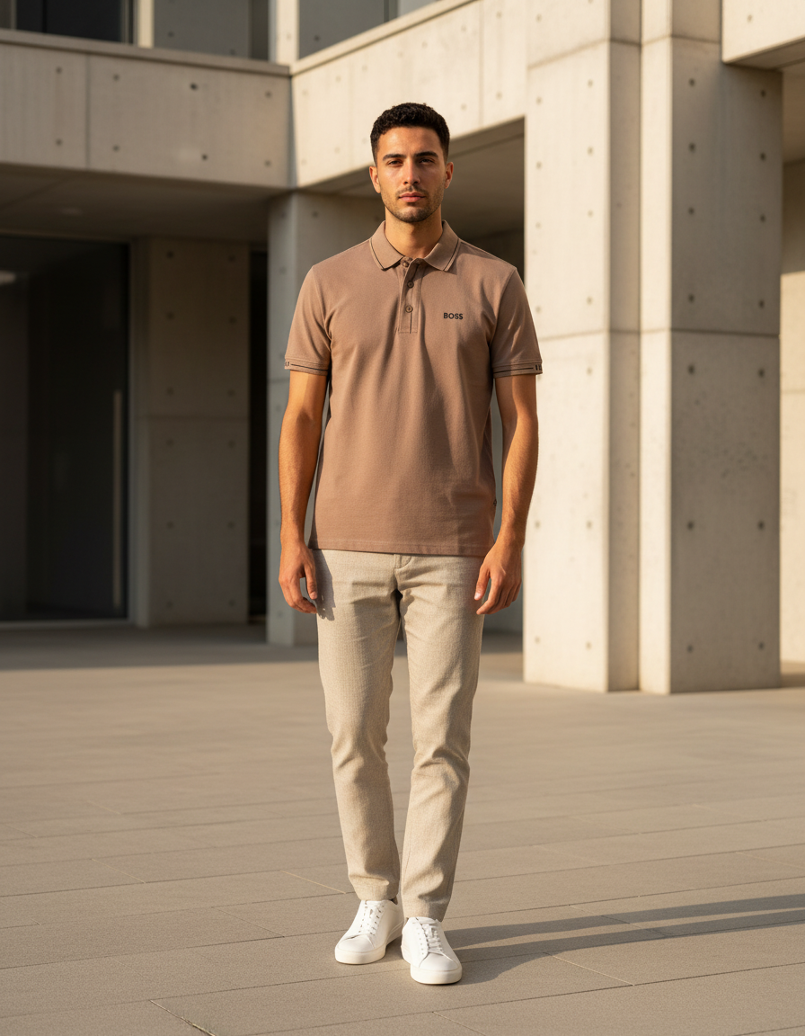 Polo BOSS Khaki con Logo en Puños Hombre