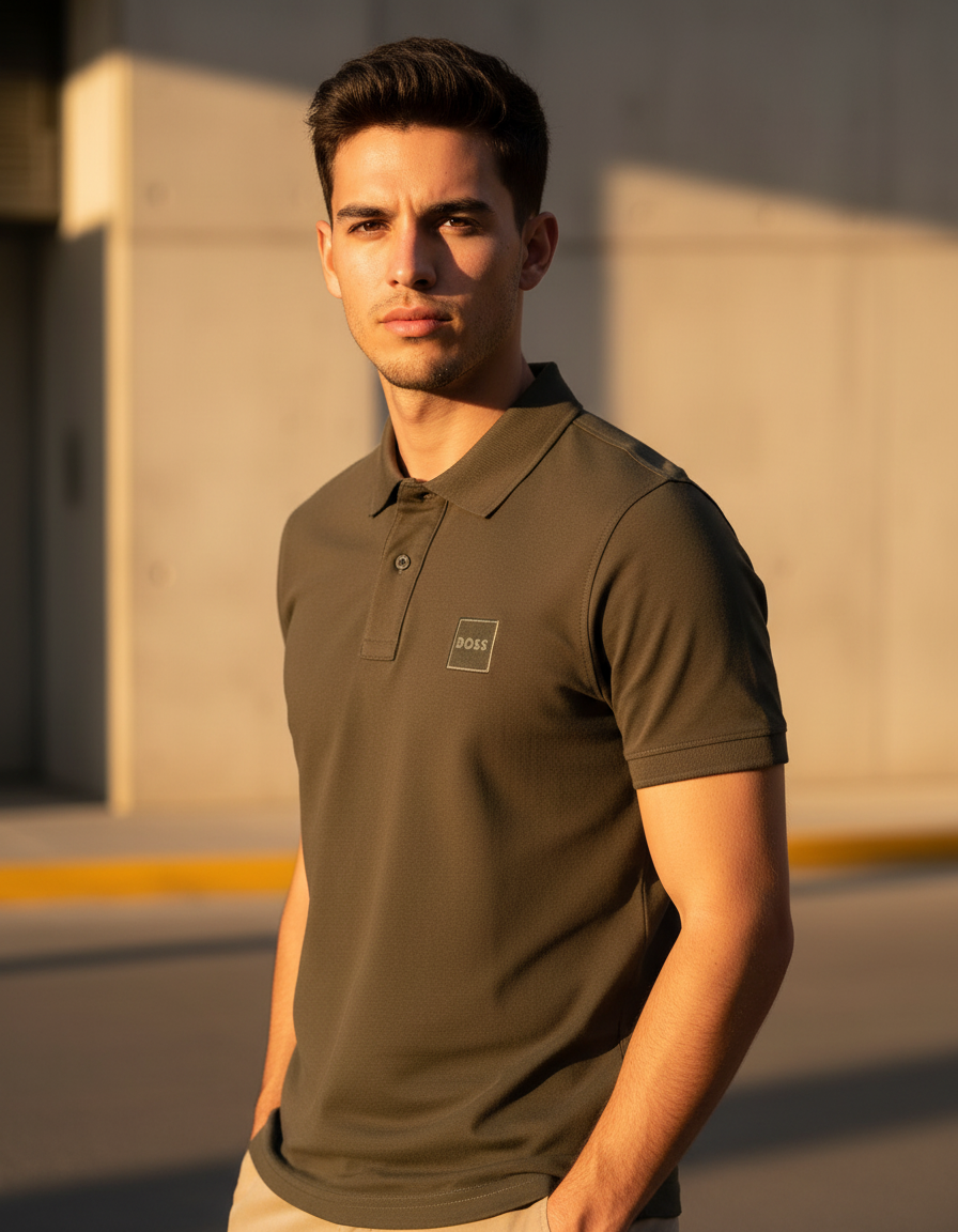 Polo BOSS Orange Verde Olivo Regular Fit Stretch Hombre