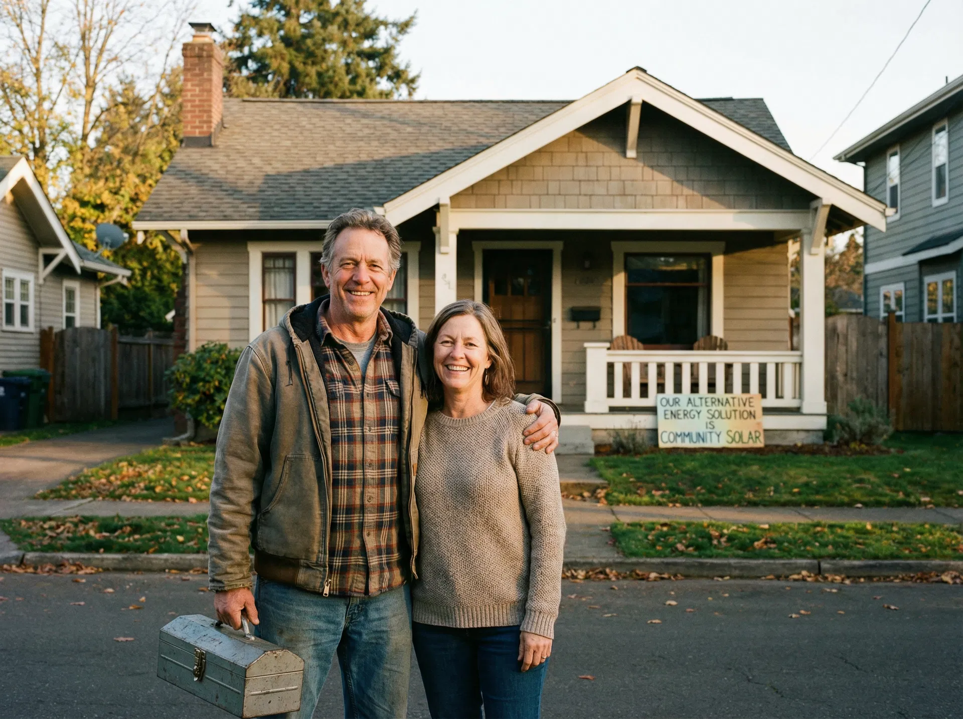 Happy family who achieved energy independence