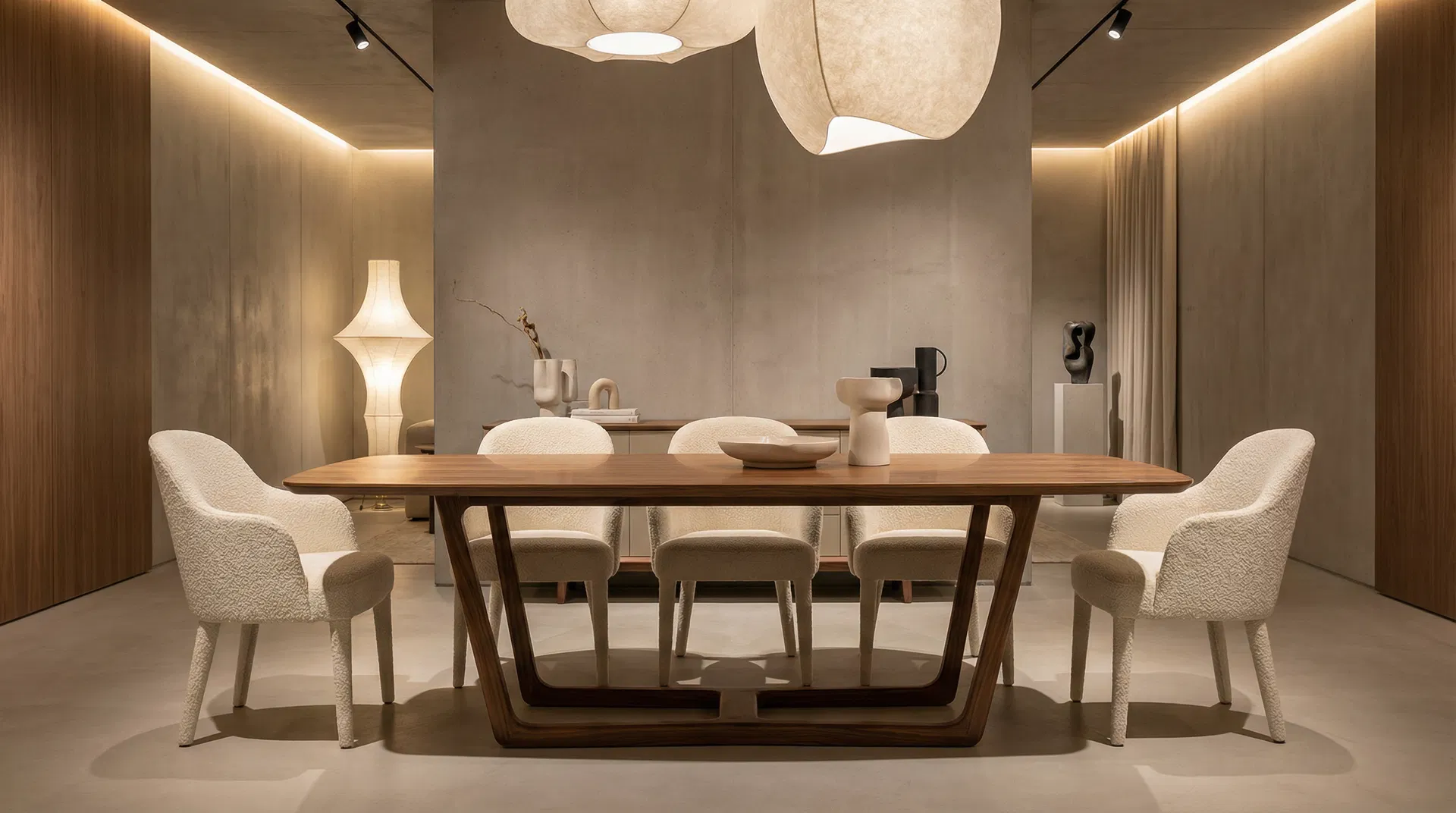 غرفة طعام فاخرة بثريا كريستال وبوفيه خشبي