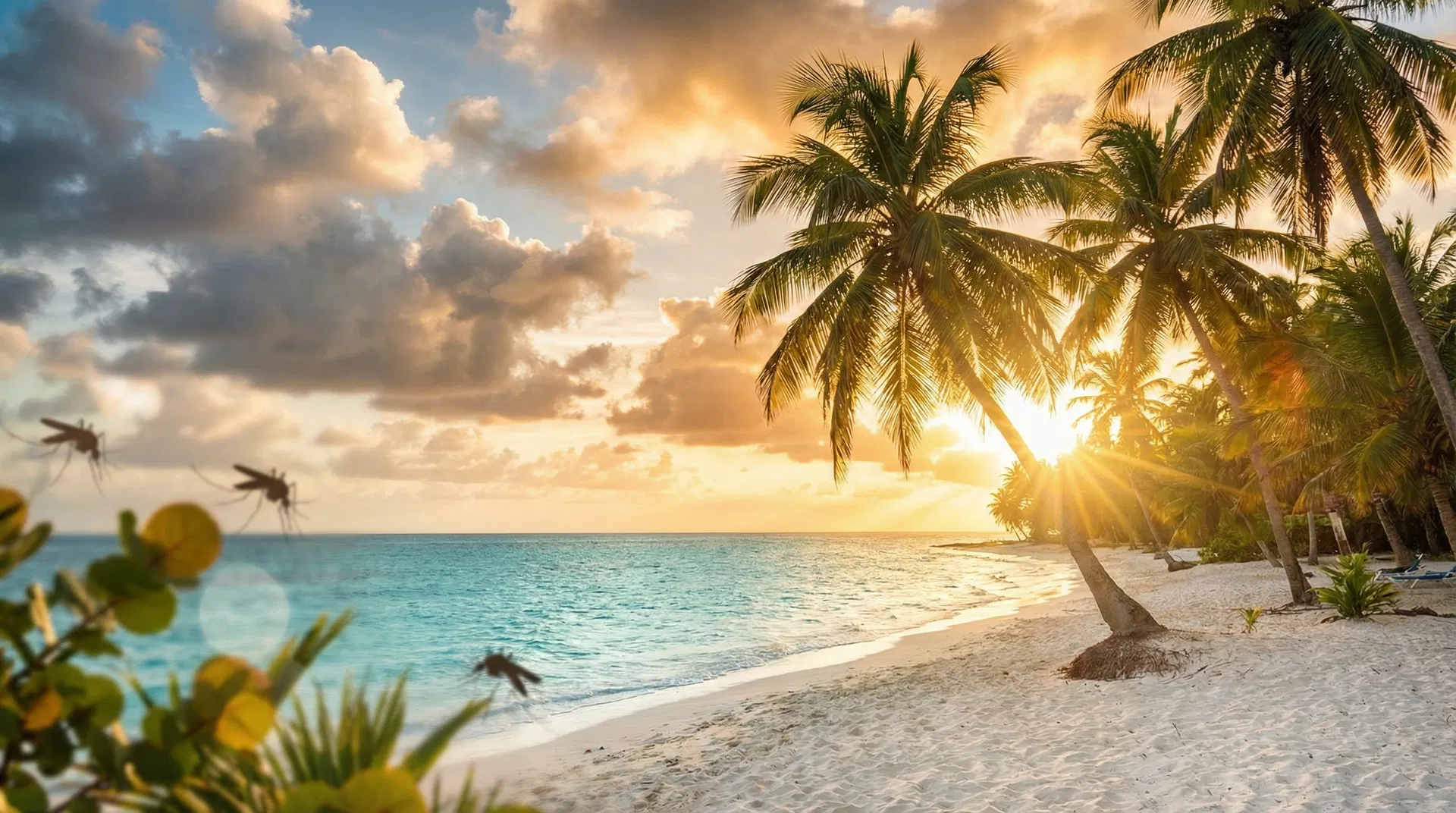 Tropical beach in Martinique at sunset