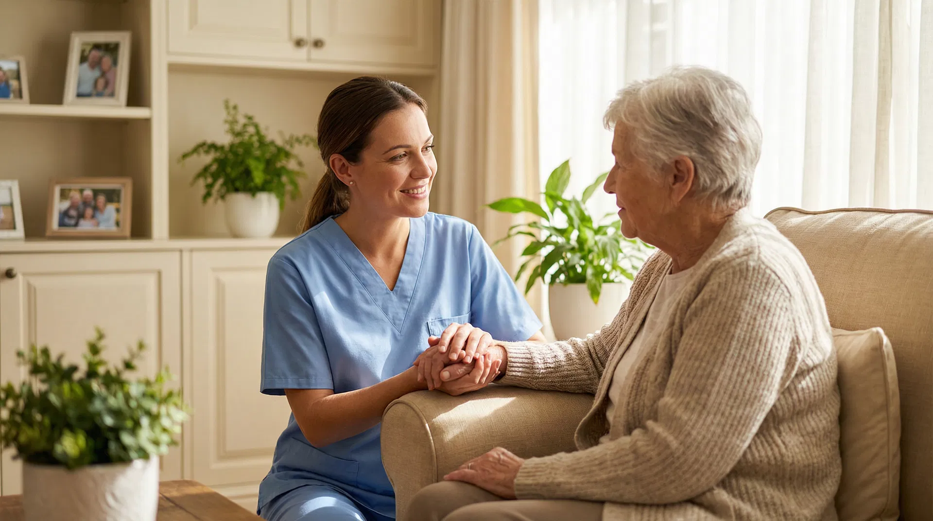 Compassionate caregiver with senior