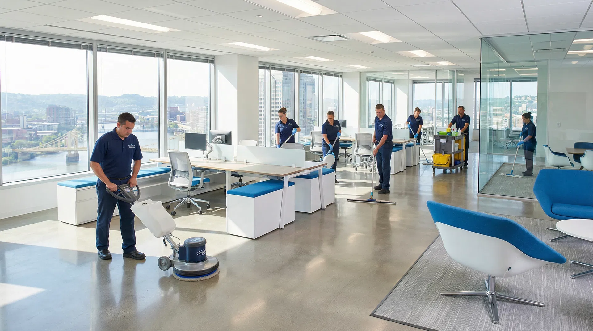 Professional commercial cleaning team in Pittsburgh office