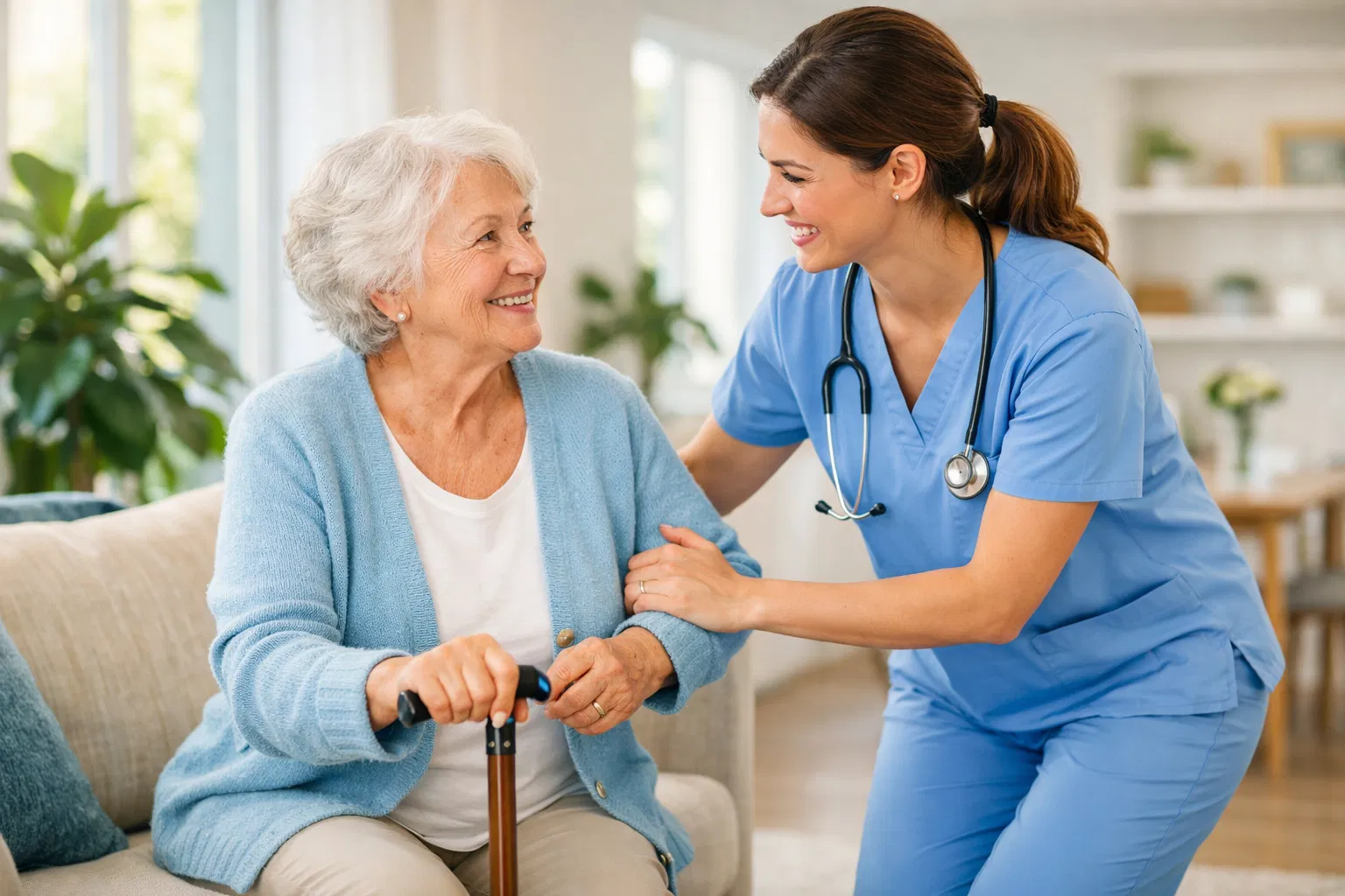 Professional caregiver with senior