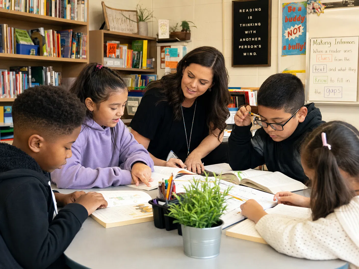 Students engaged in structured reading instruction
