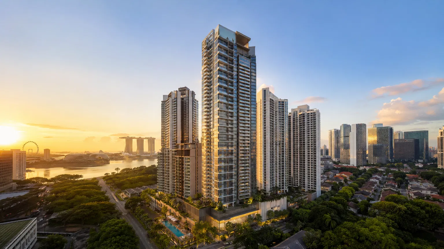 Modern Singapore skyline with residential buildings