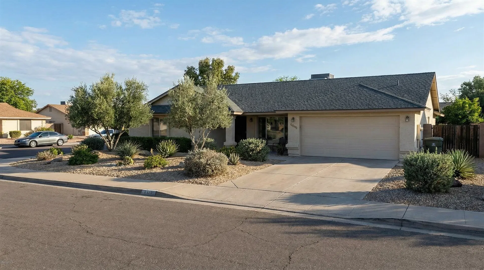 Suburban Orange County home with asphalt shingle roof