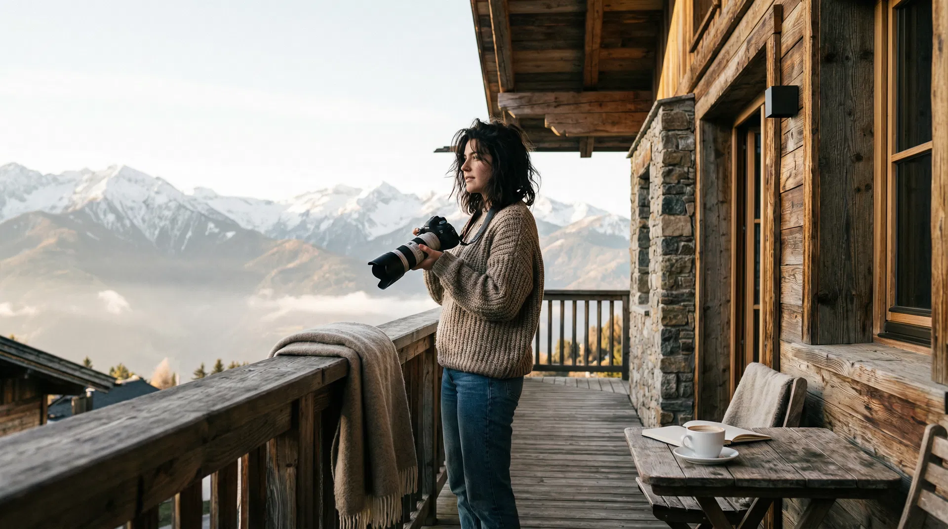 Yana Krajete – UGC Content Creator auf einem Hotelbalkon in den österreichischen Alpen