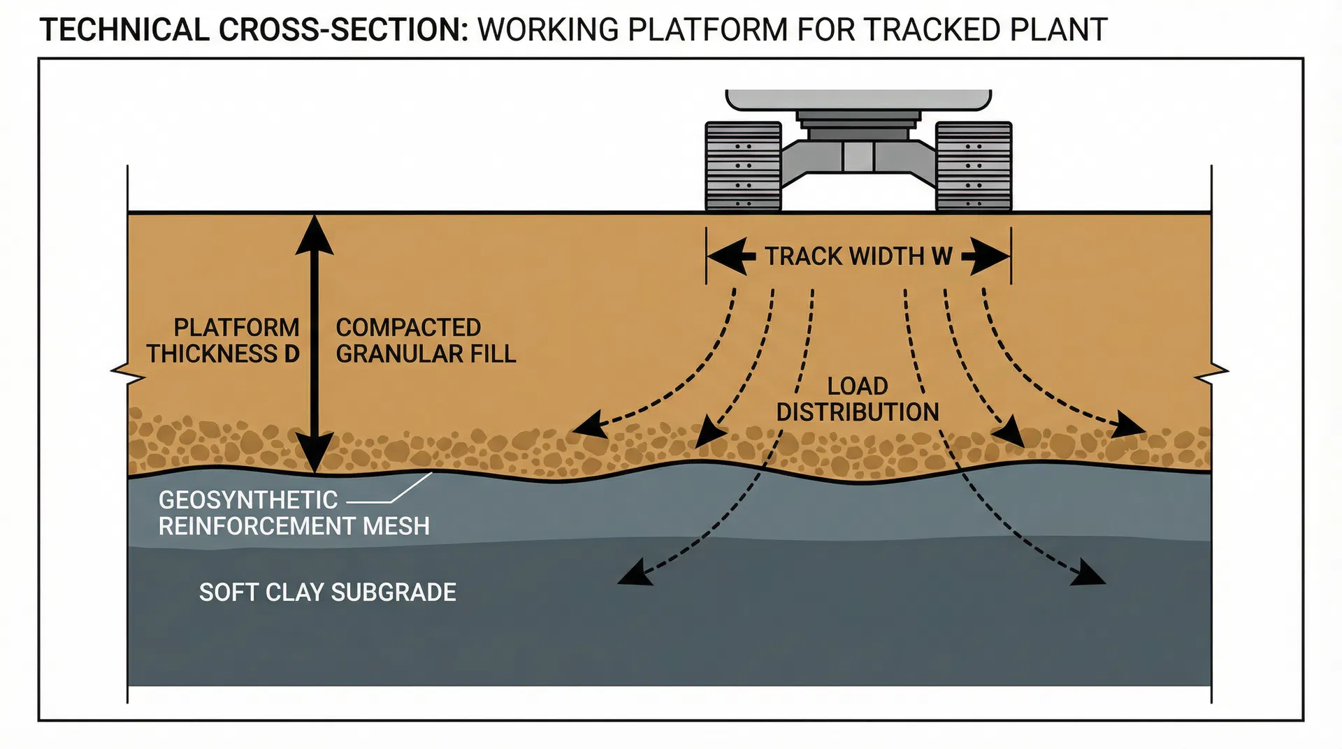 Working platform cross-section showing layers