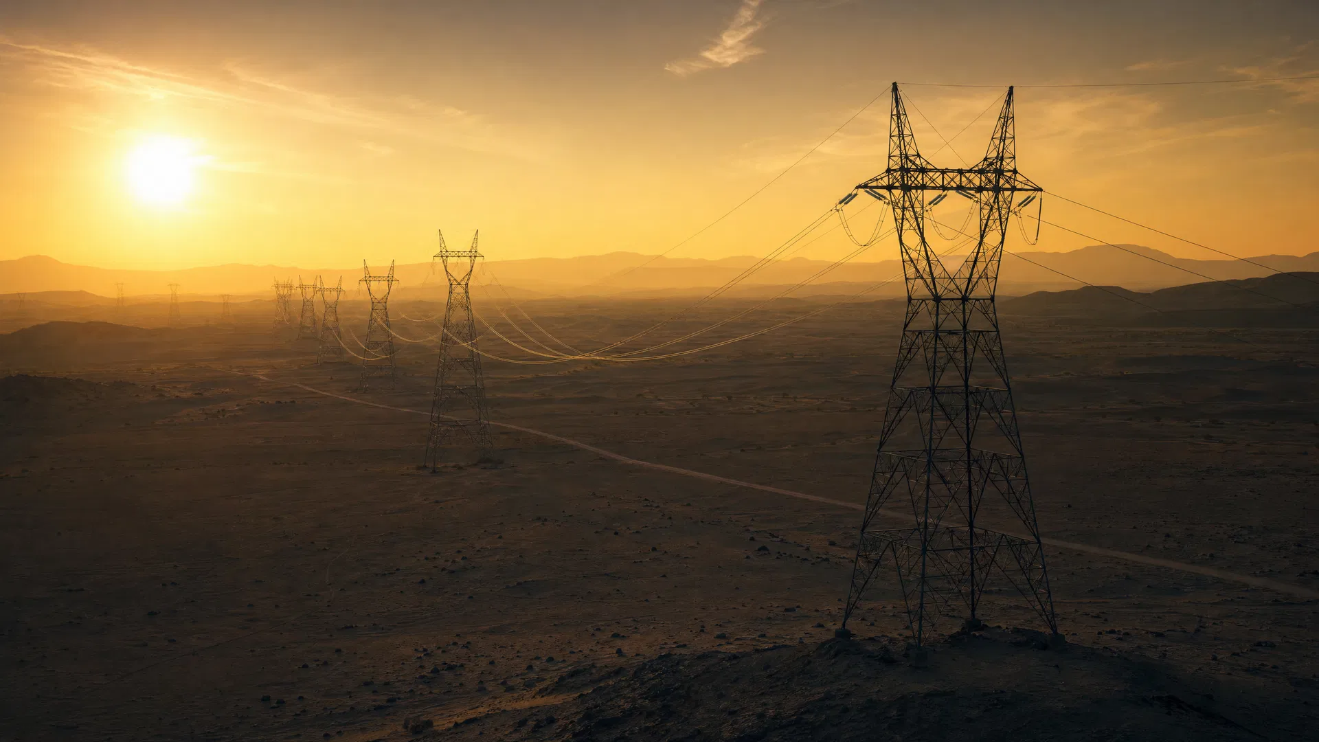 Energy infrastructure at golden hour