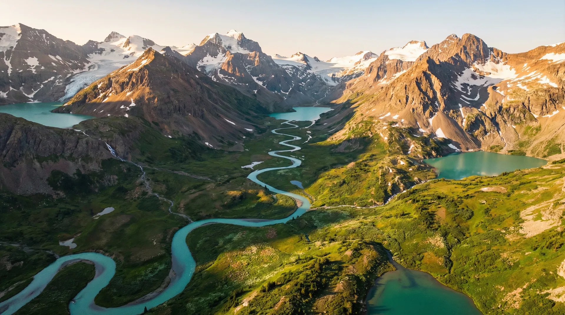 Aerial view of a Canadian Rocky Mountain alpine valley