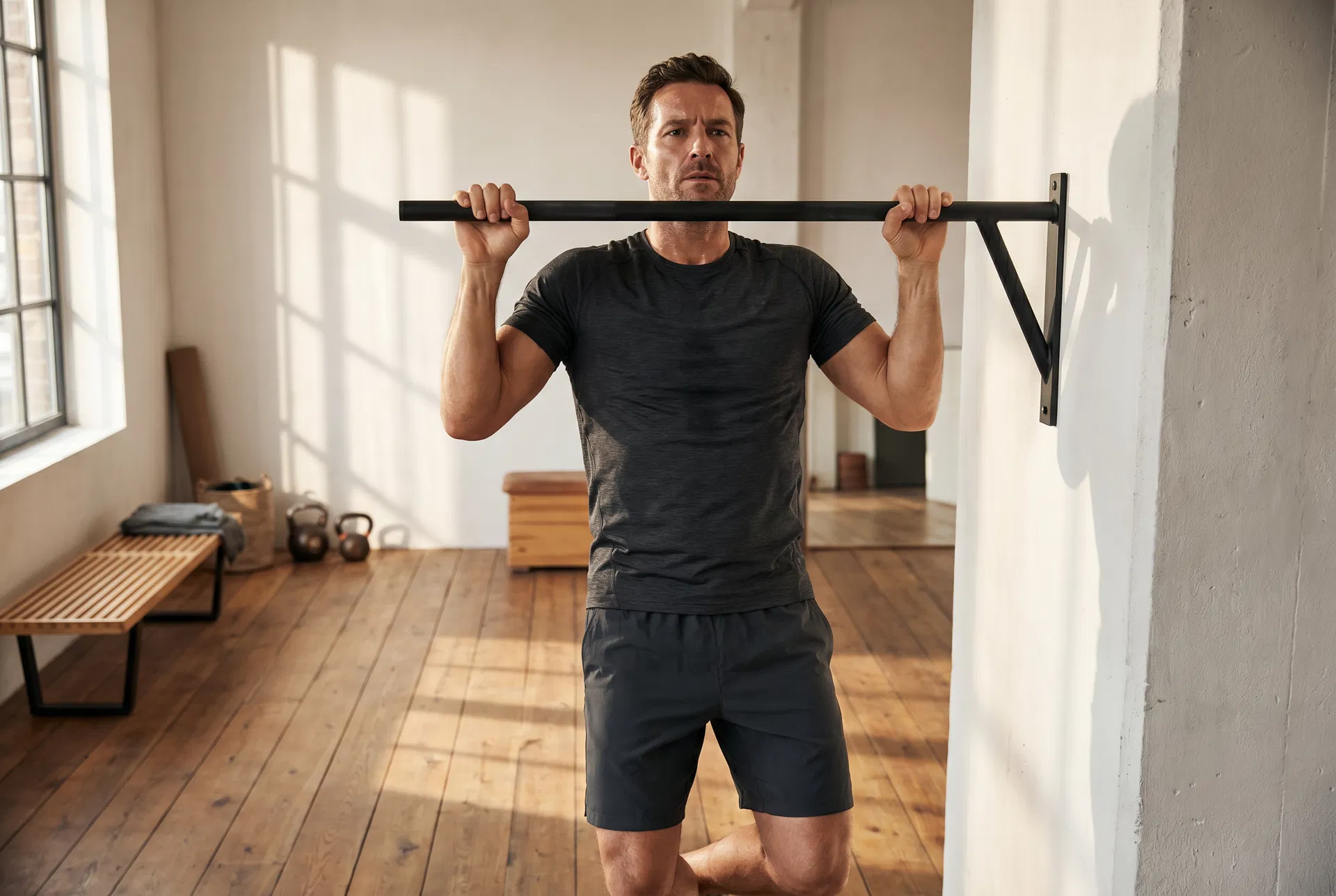 Athletic man doing pull-ups