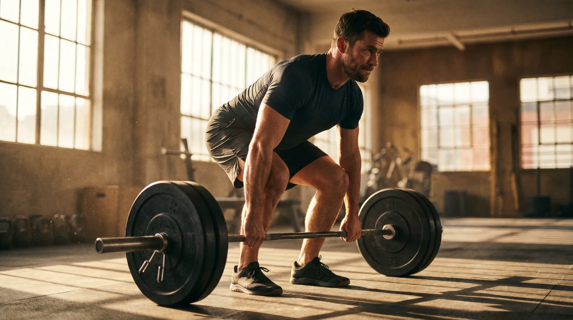 Athletic man performing deadlift